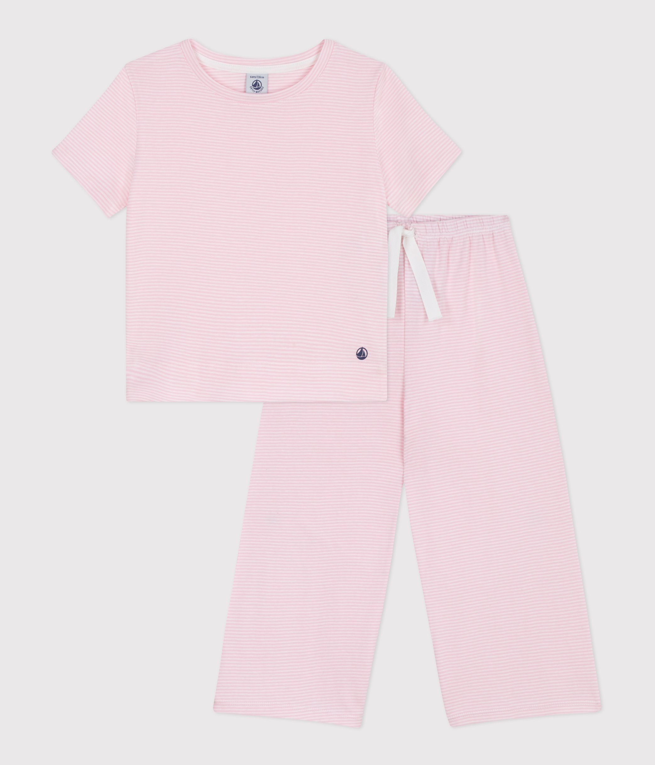 Children's stripy cotton pyjamas with short sleeves and wide legs