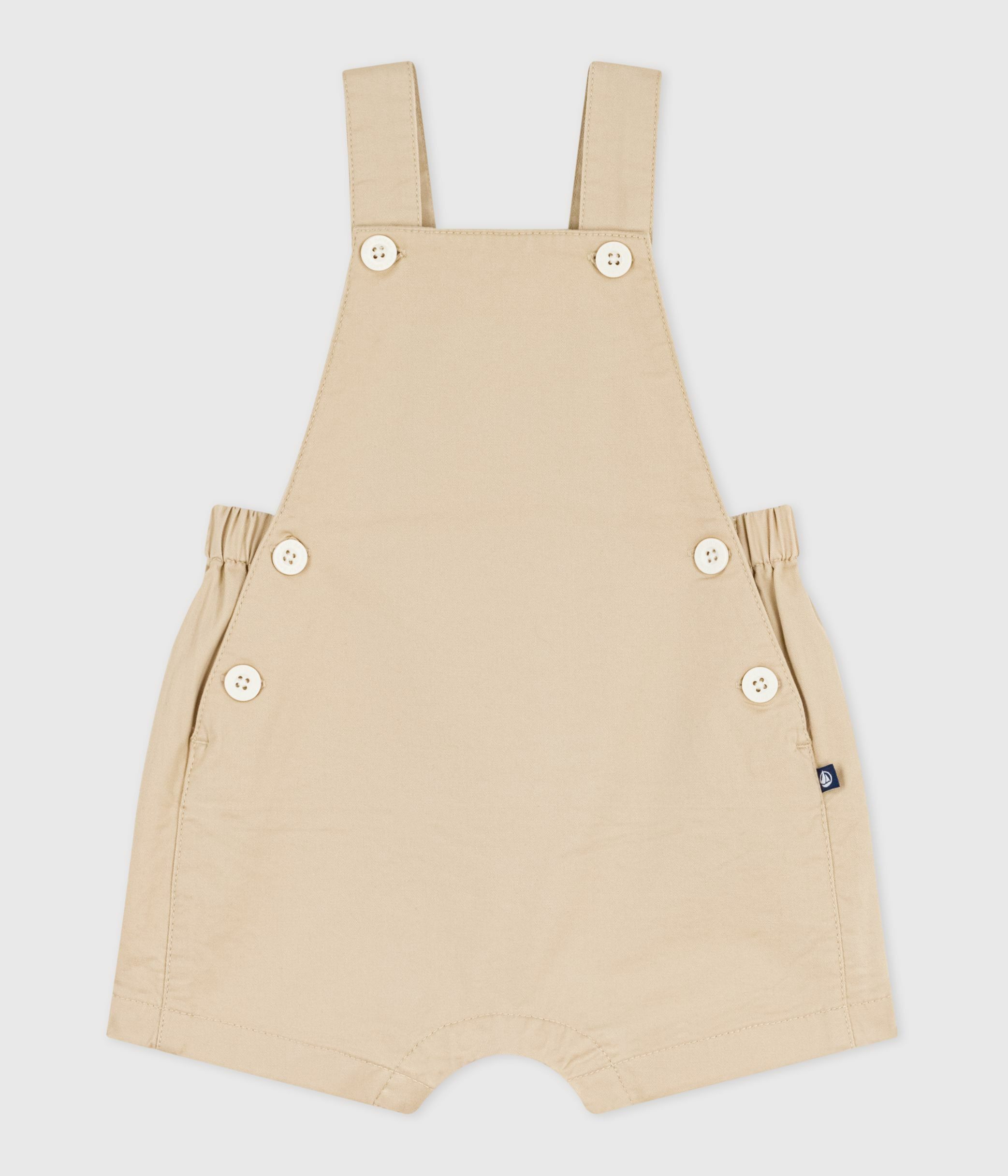 Babies' short-legged plain cotton twill dungarees