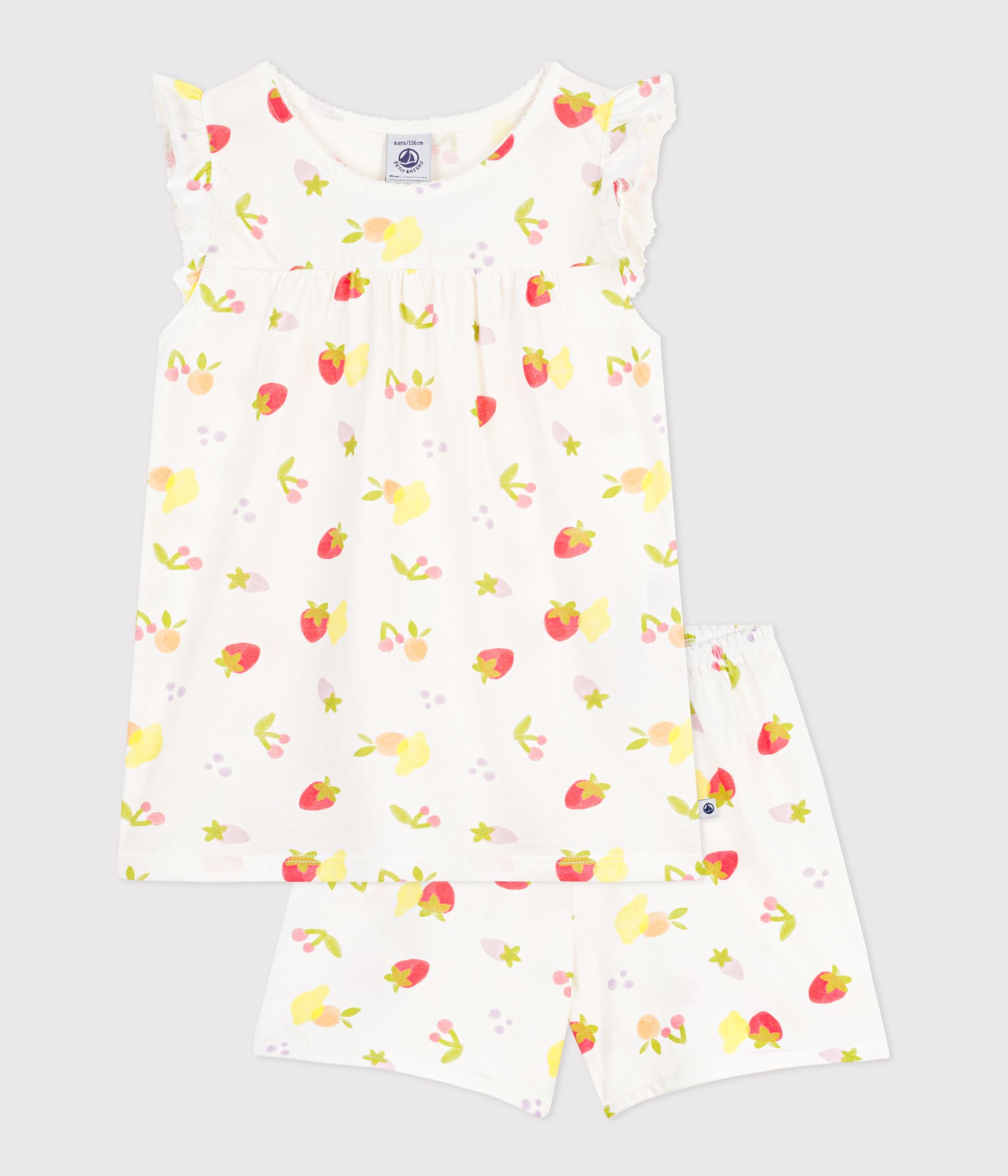 Children's short cotton pyjamas printed with fruit
