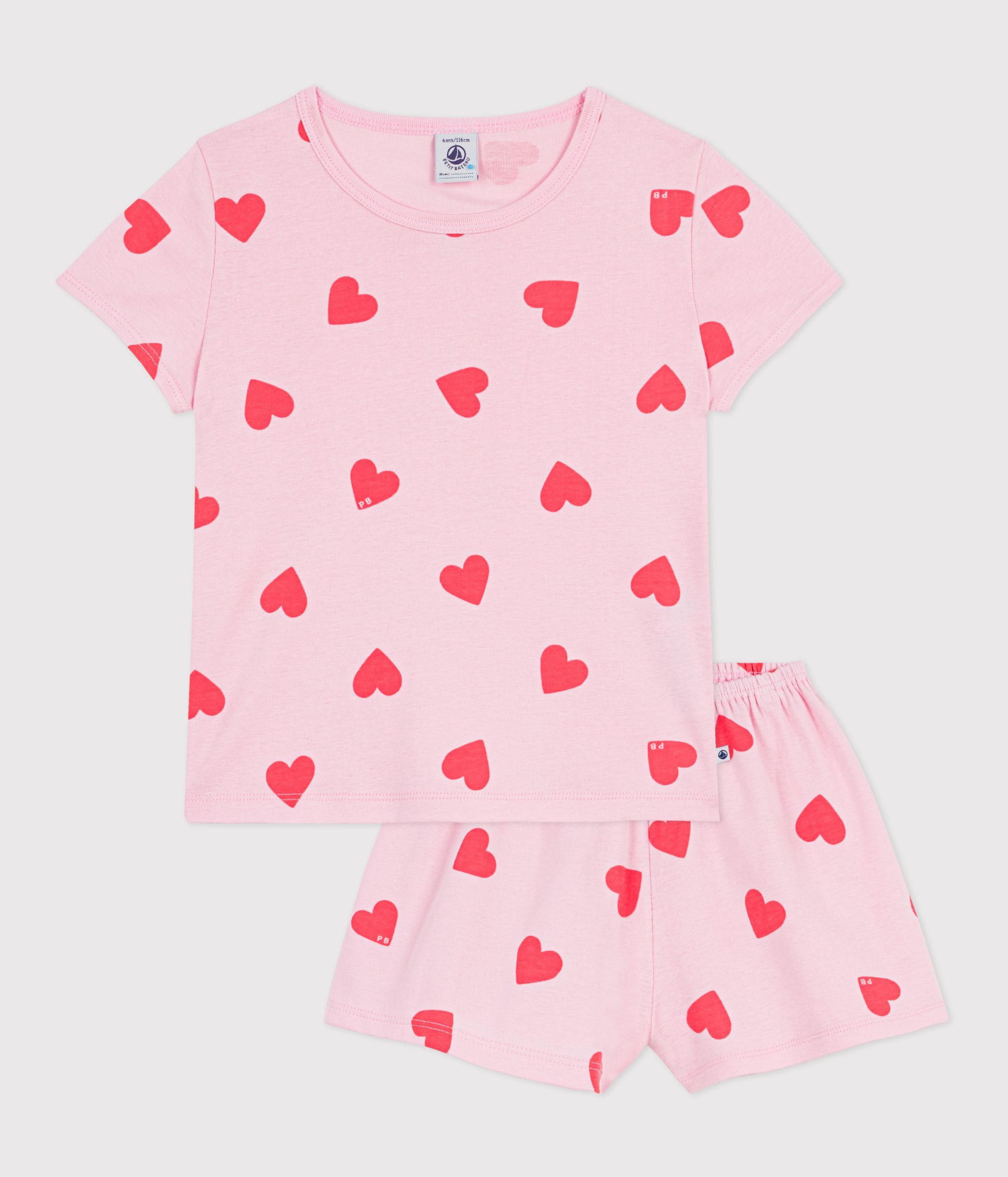 Children's short heart print cotton pyjamas