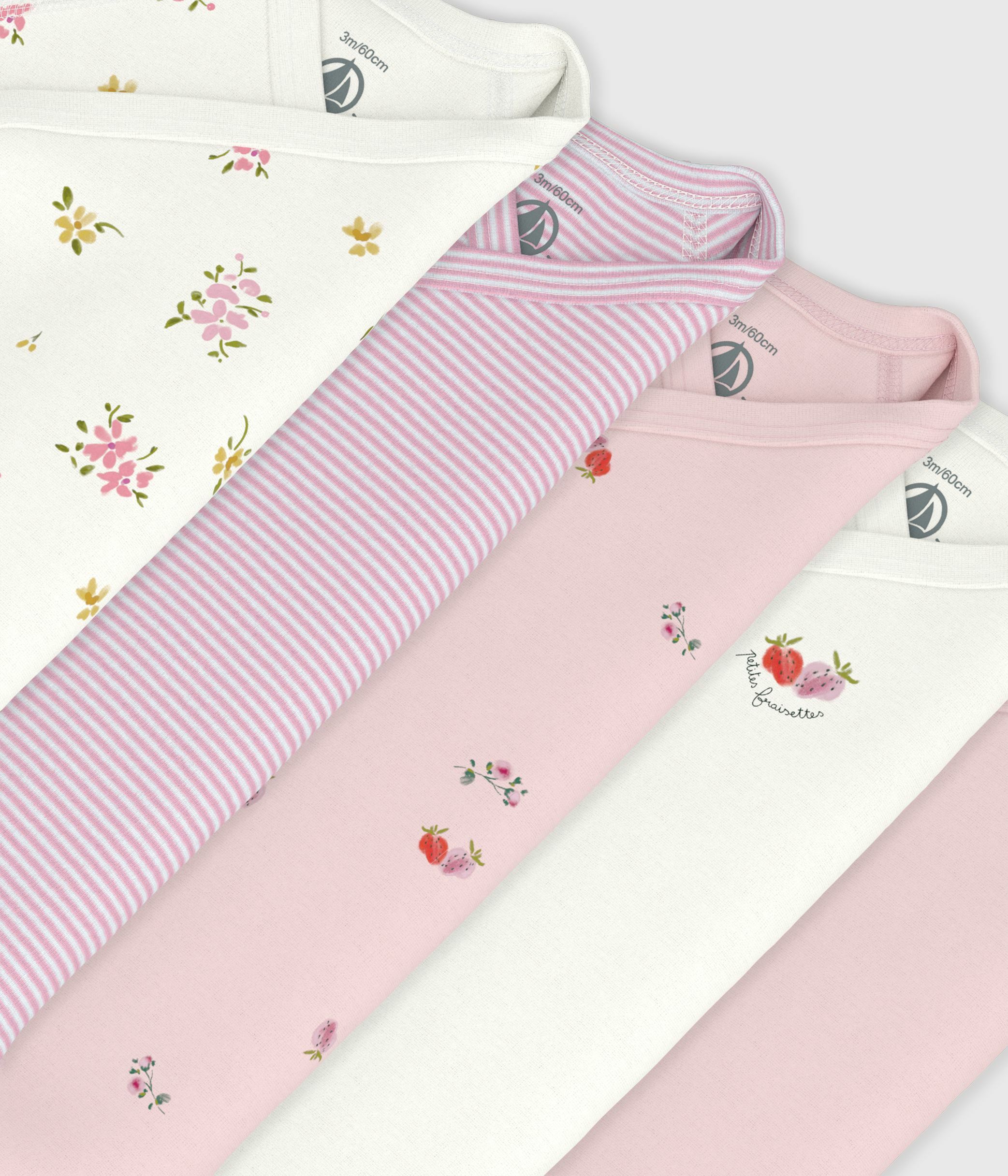 Pack of babies' long-sleeved printed cotton wrapover bodies