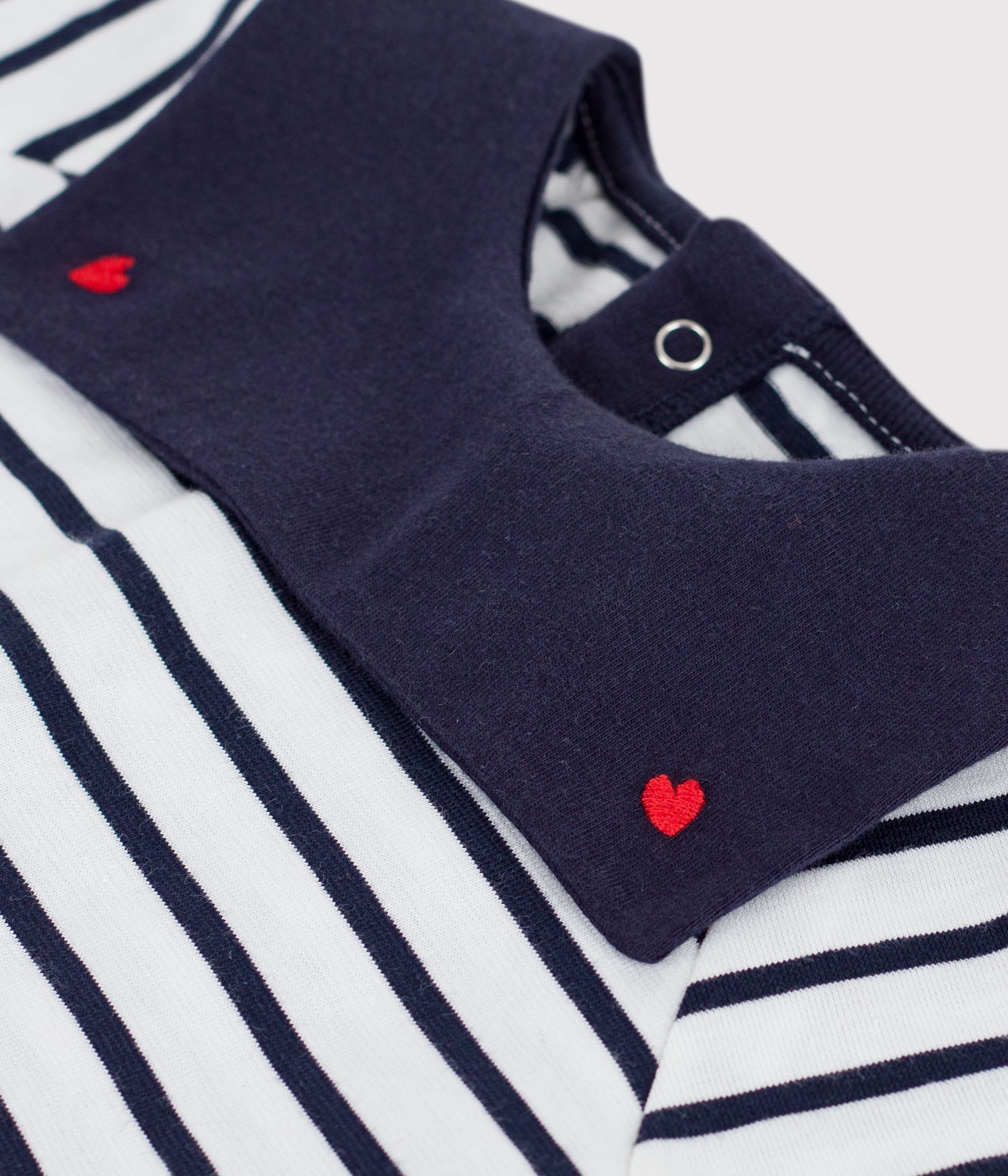 Babies' blouse in Breton stripe cotton with an embroidered collar