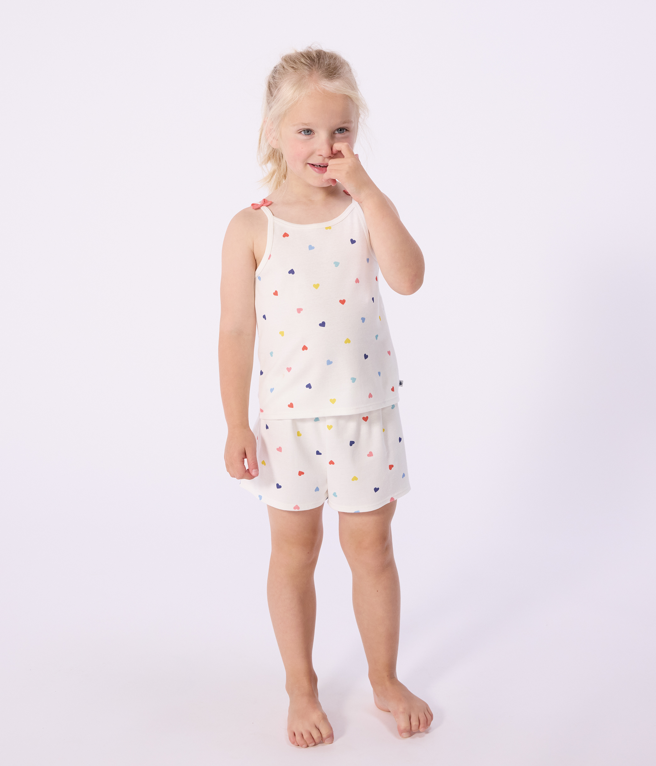 Children's short and strappy heart print cotton pyjamas