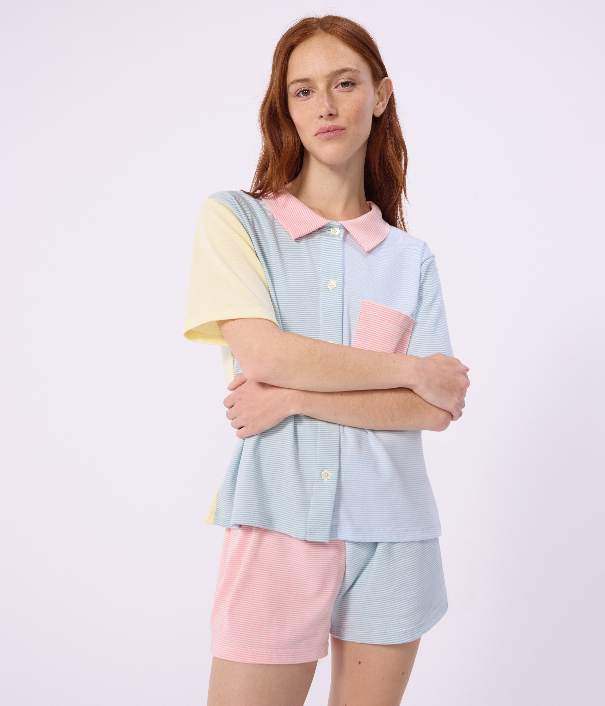 Women's striped cotton button-front pyjama shorts