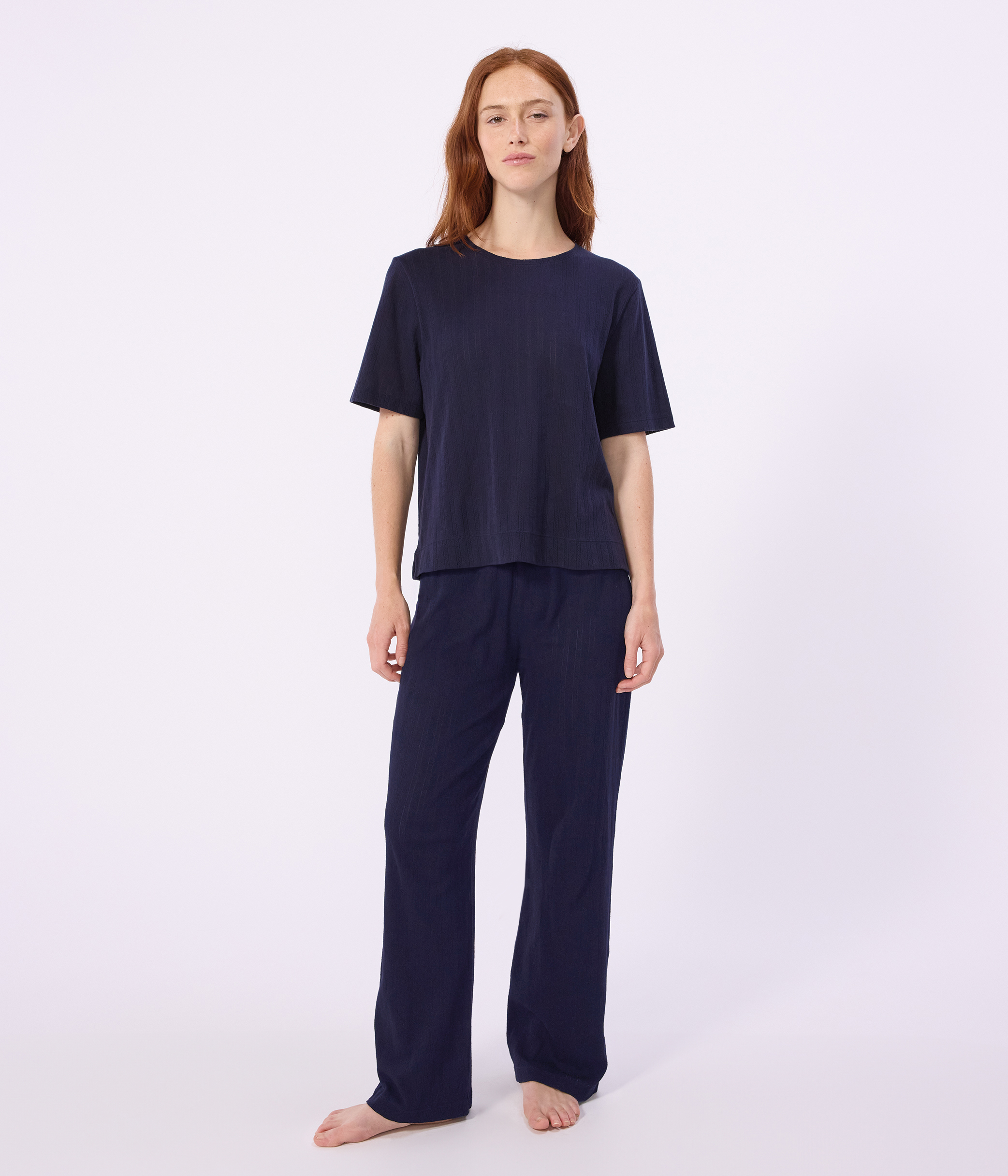 Women's short-sleeved openwork cotton pyjamas