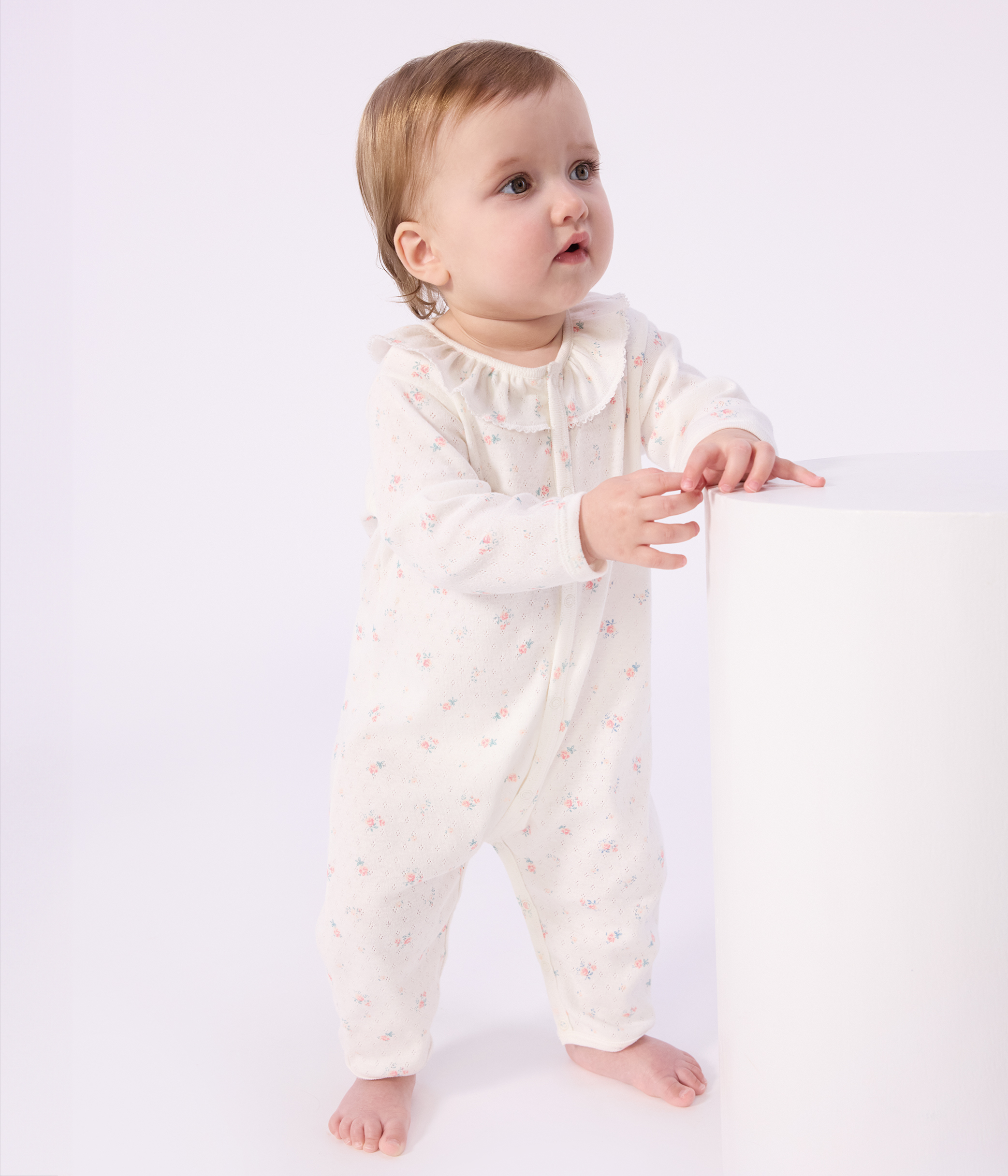 Babies' footless openwork floral-print cotton pyjama suit