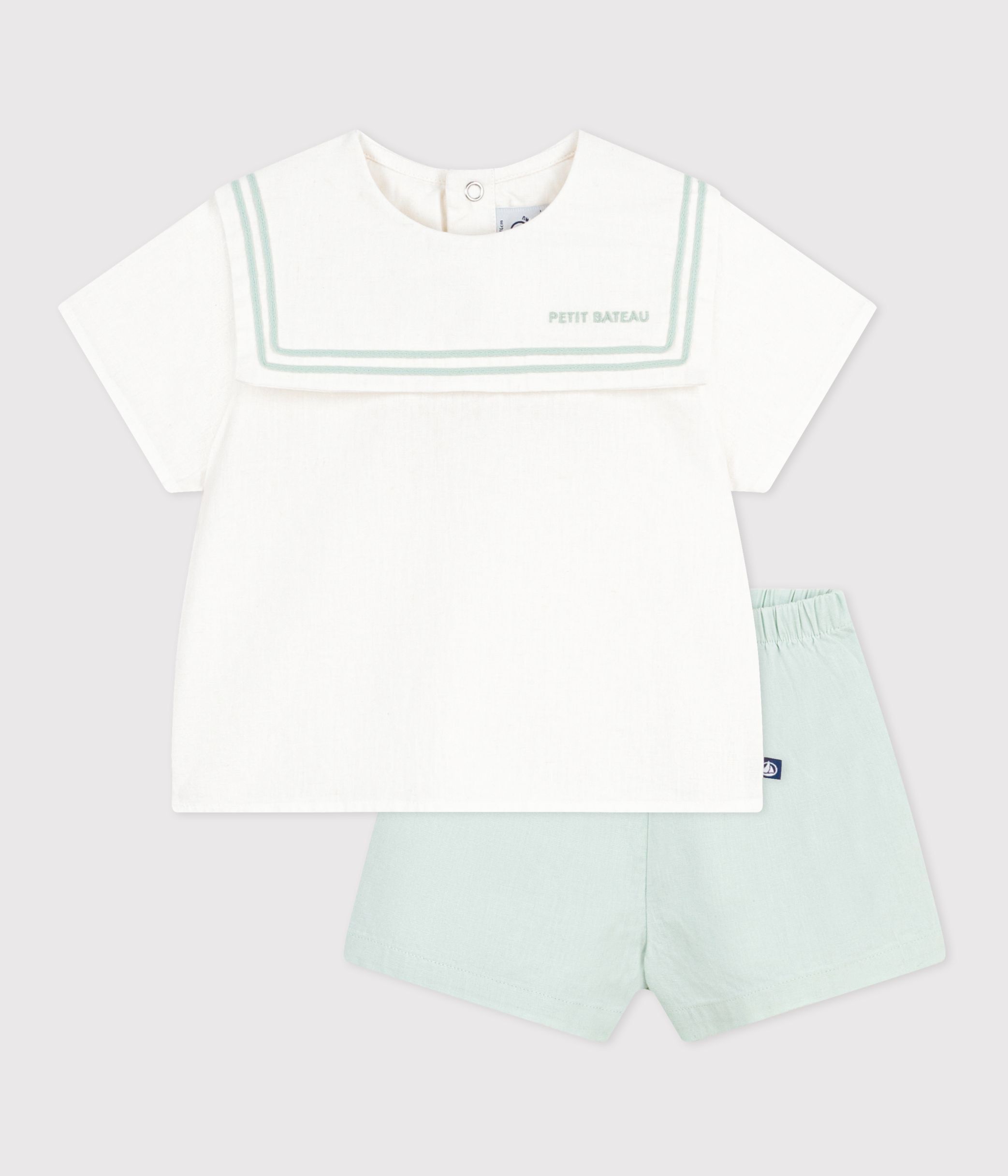 Babies' 2-piece cotton/linen outfit, with a sailor collar top