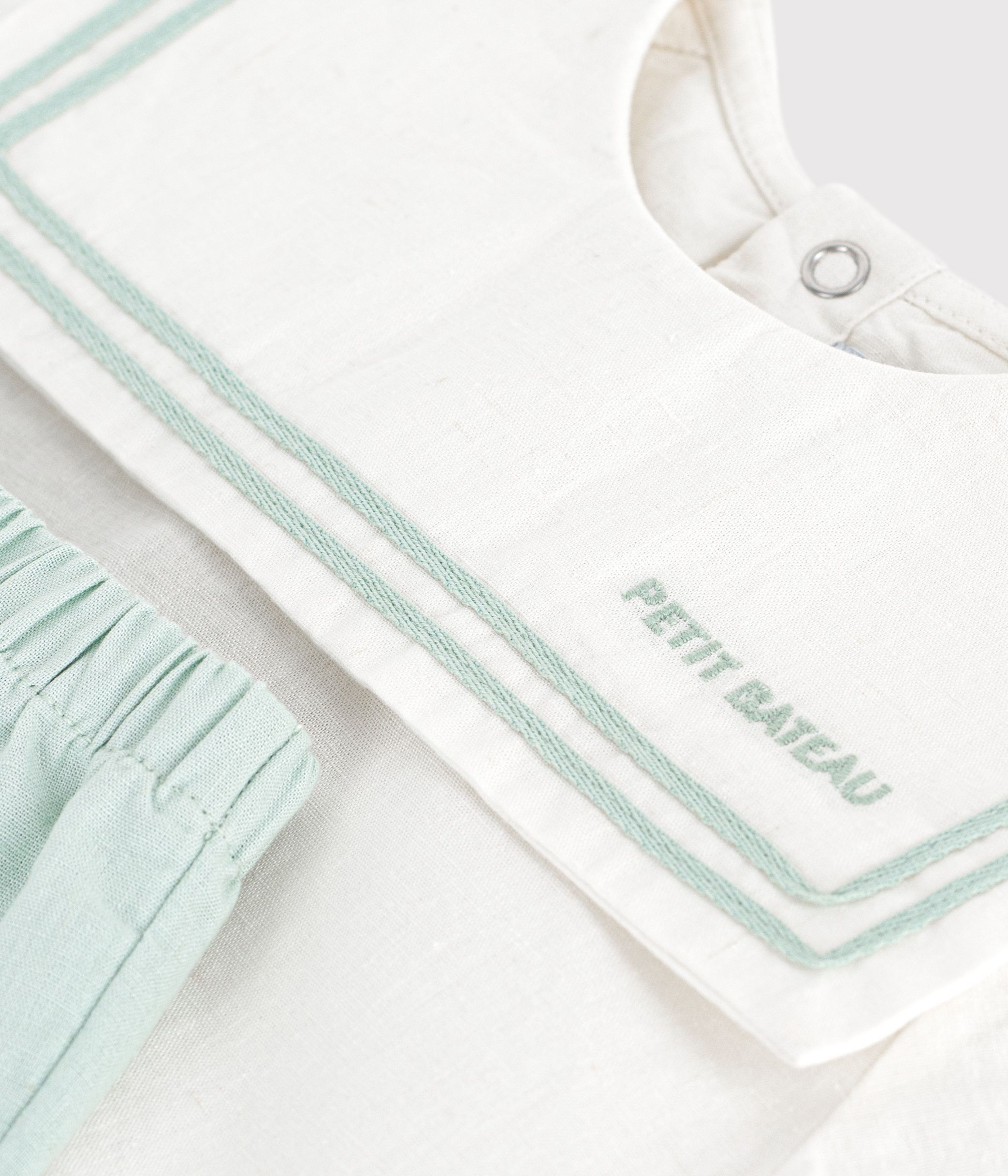 Babies' 2-piece cotton/linen outfit, with a sailor collar top