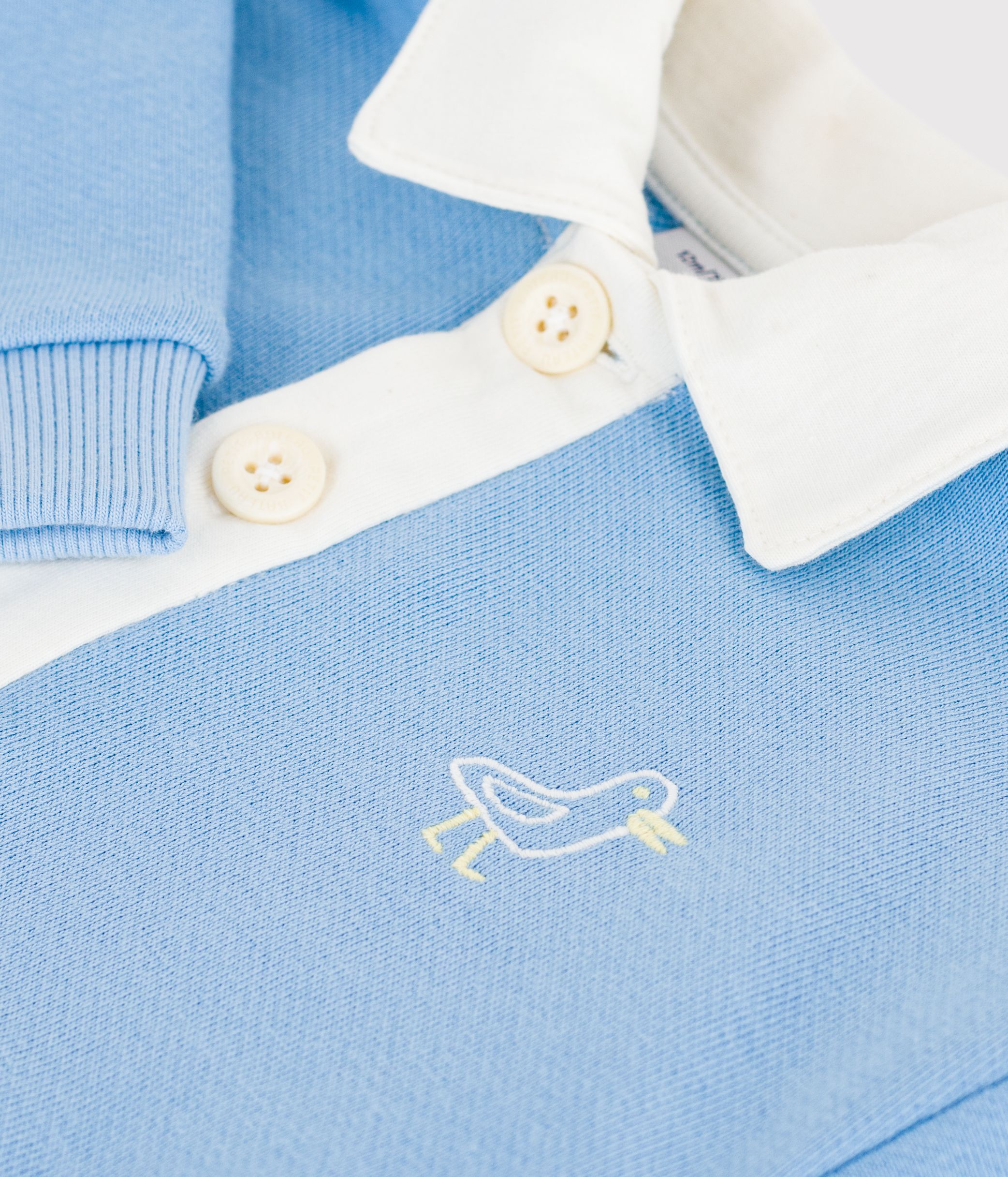Babies' cotton sweatshirt embroidered with a seagull and a motif at the back
