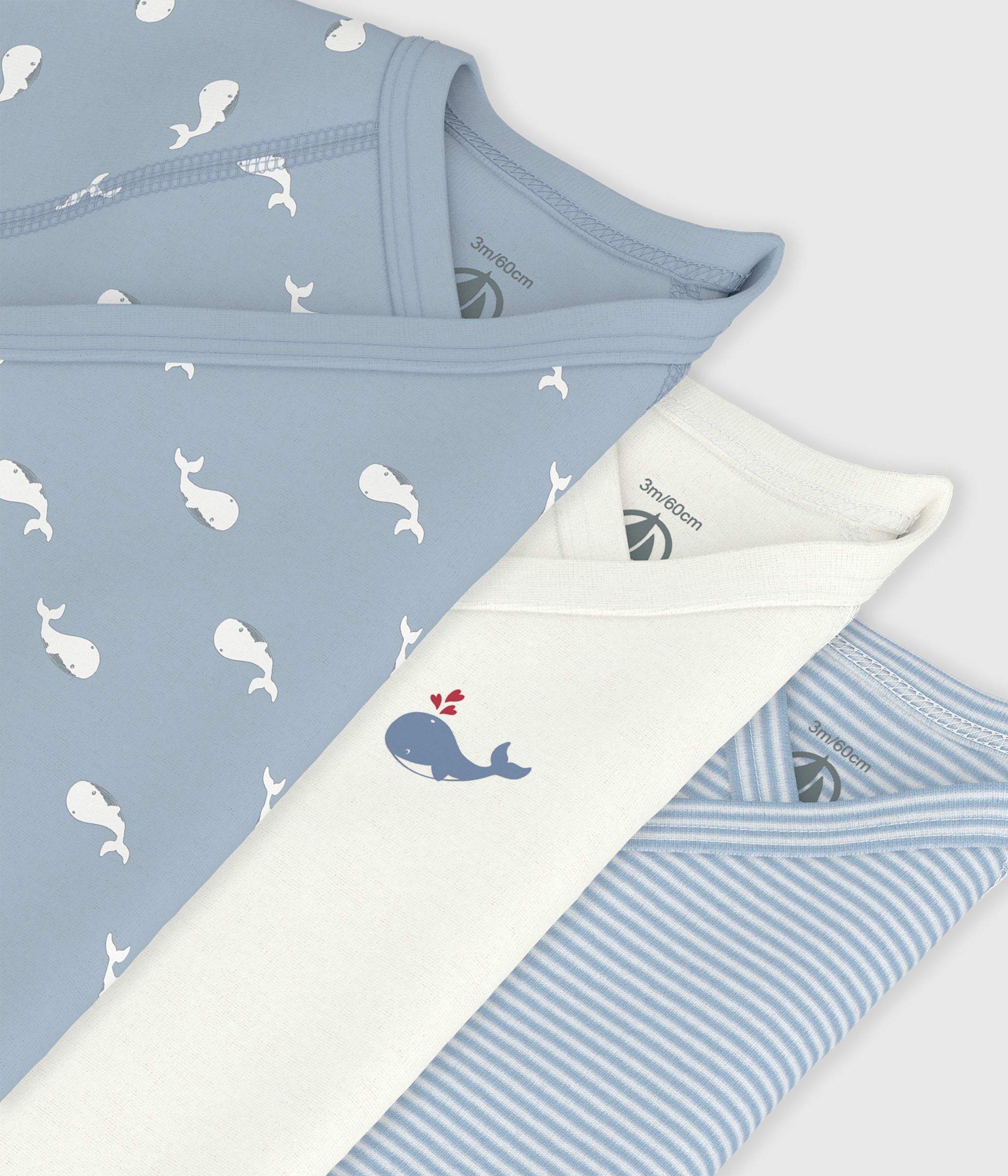 Pack of babies' short-sleeved printed cotton wrapover bodies