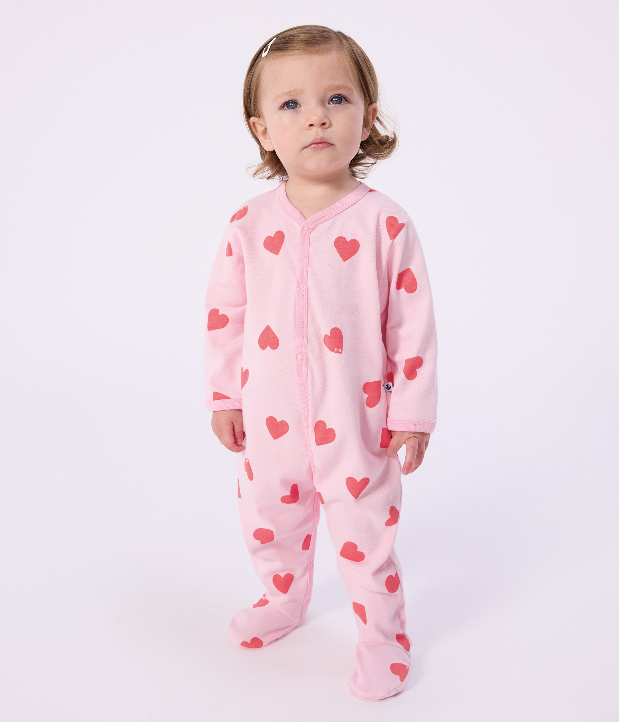 Babies' heart-print cotton pyjama suit