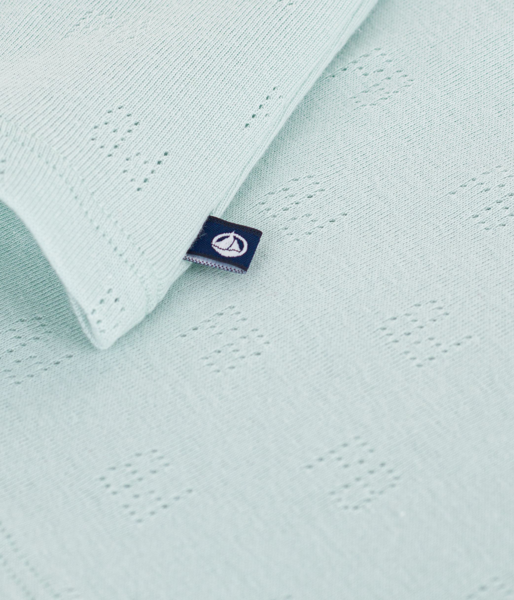 Babies' short-sleeved patterned openwork cotton polo shirt