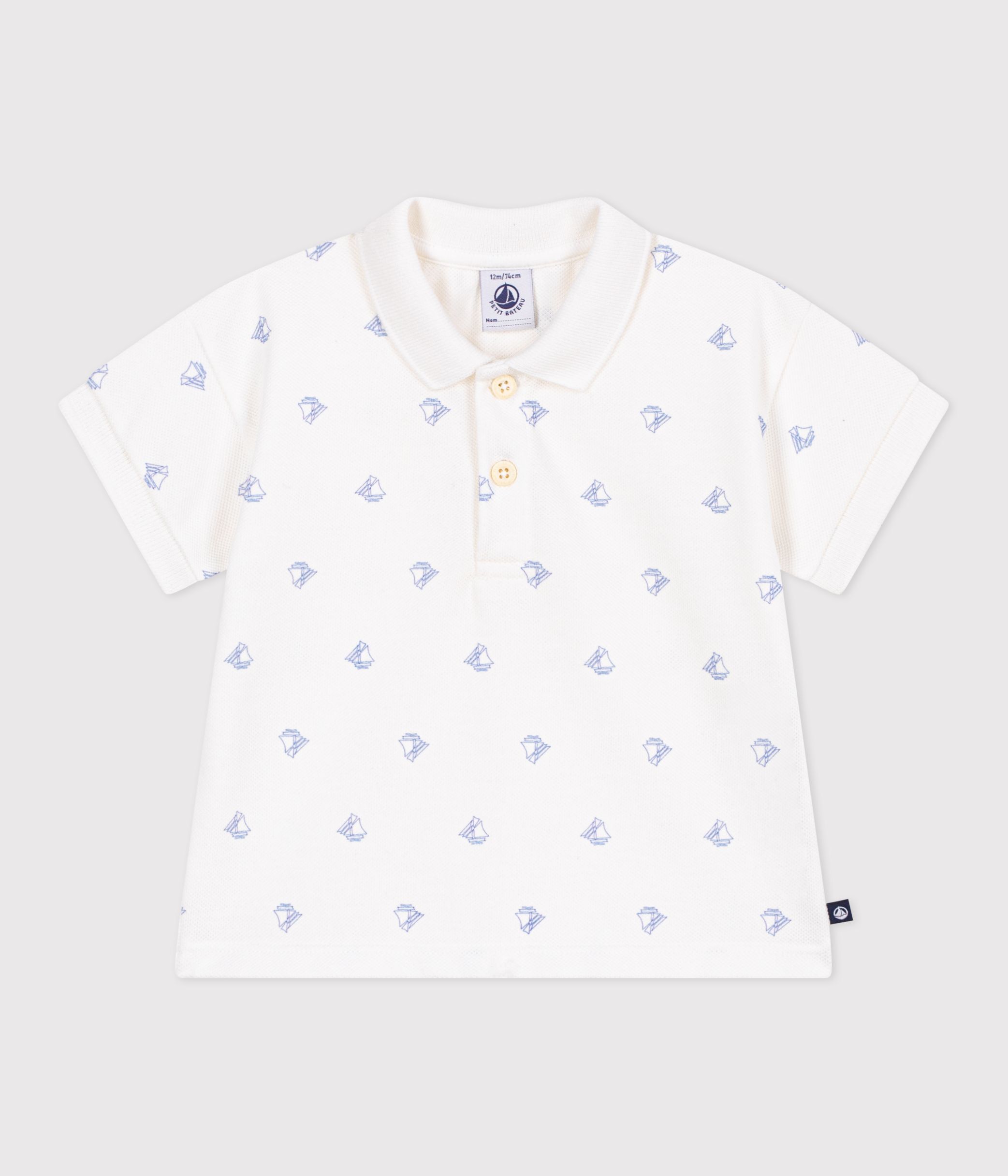Babies' short-sleeved cotton polo shirt printed with vintage boats