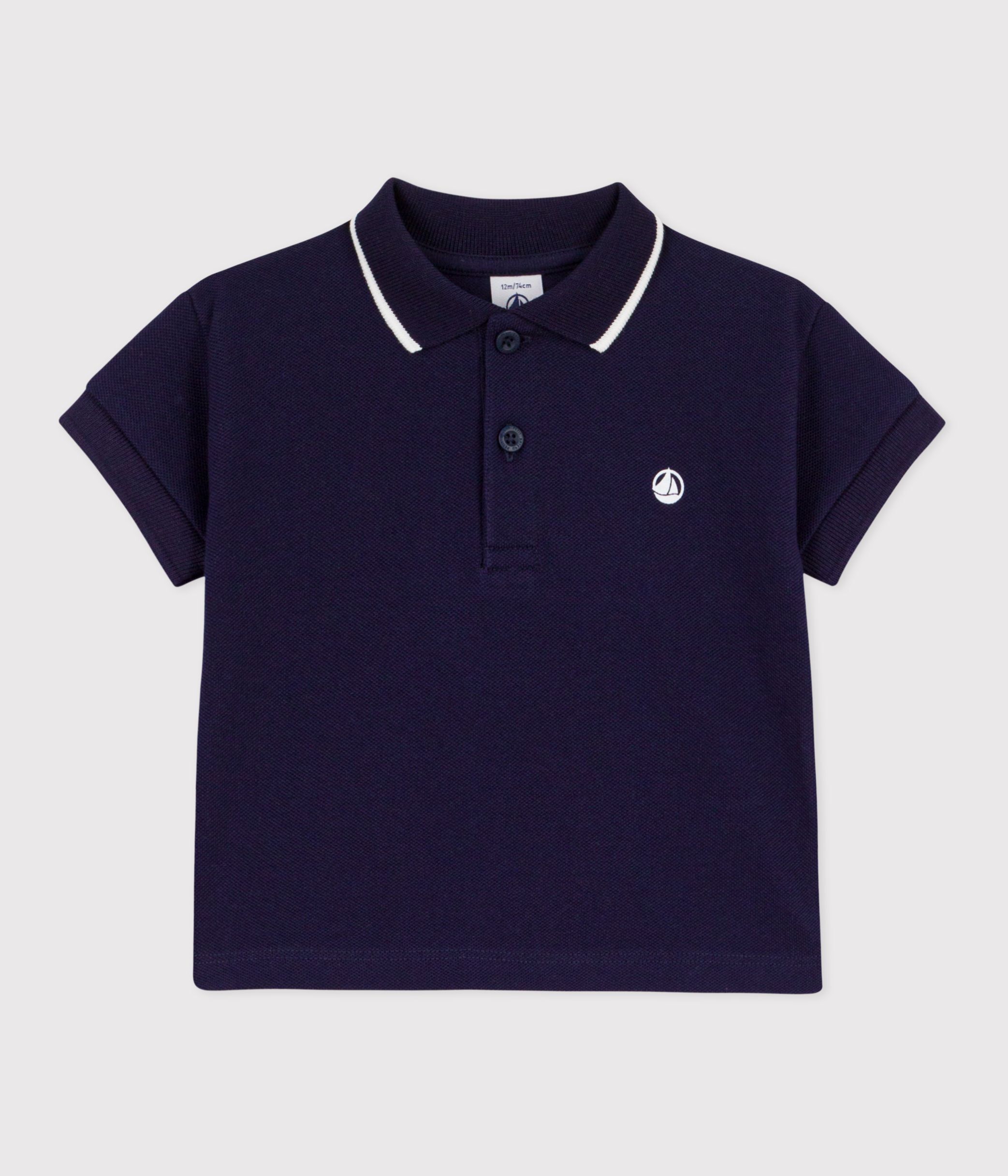 Babies' short-sleeved plain cotton polo shirt