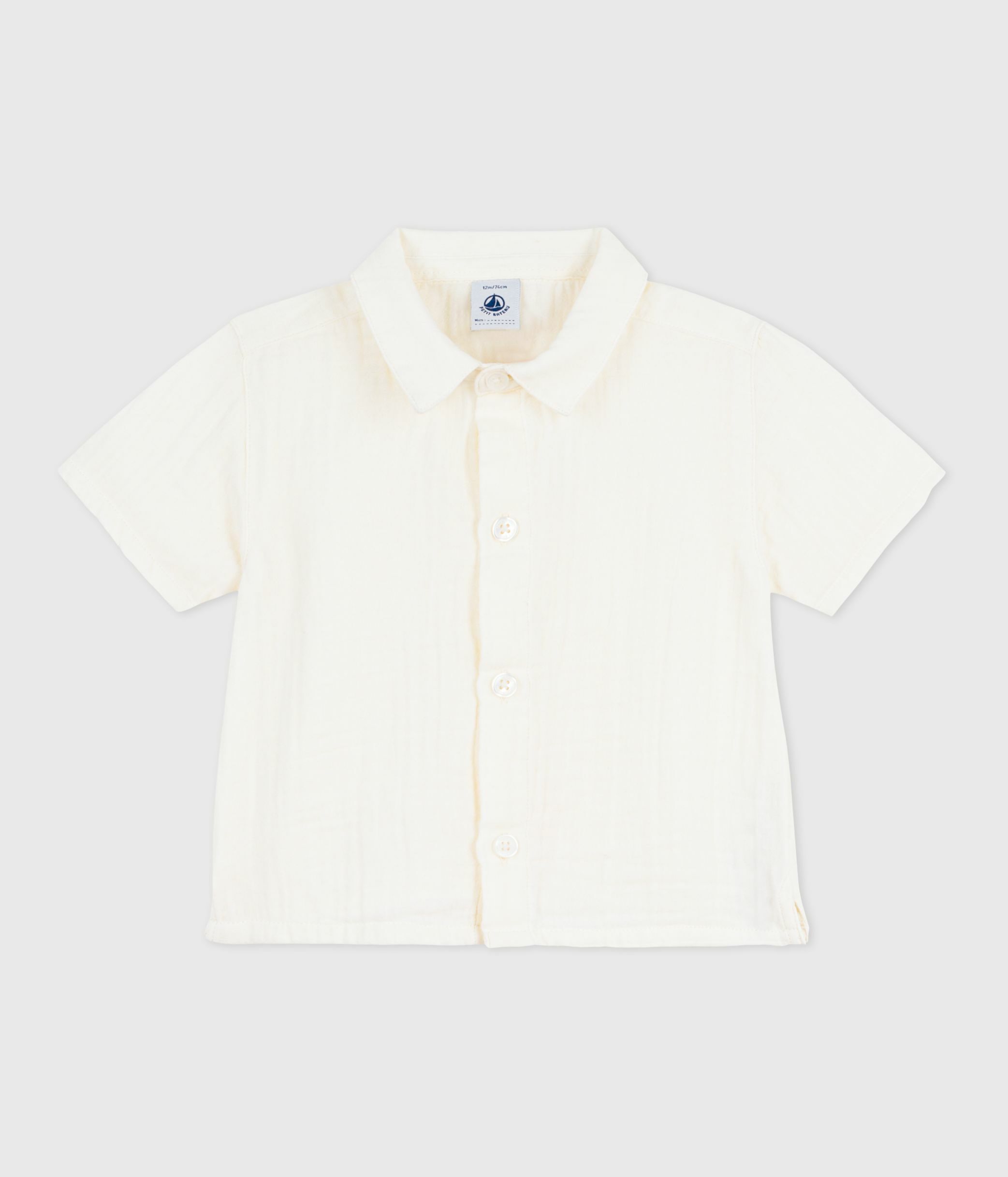 Babies' short-sleeved plain cotton/linen shirt