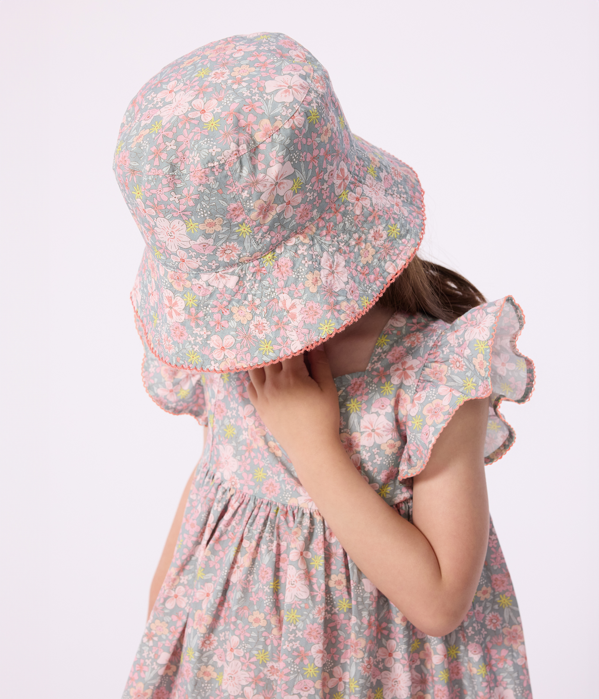 Children's floppy sun hat in floral-print poplin