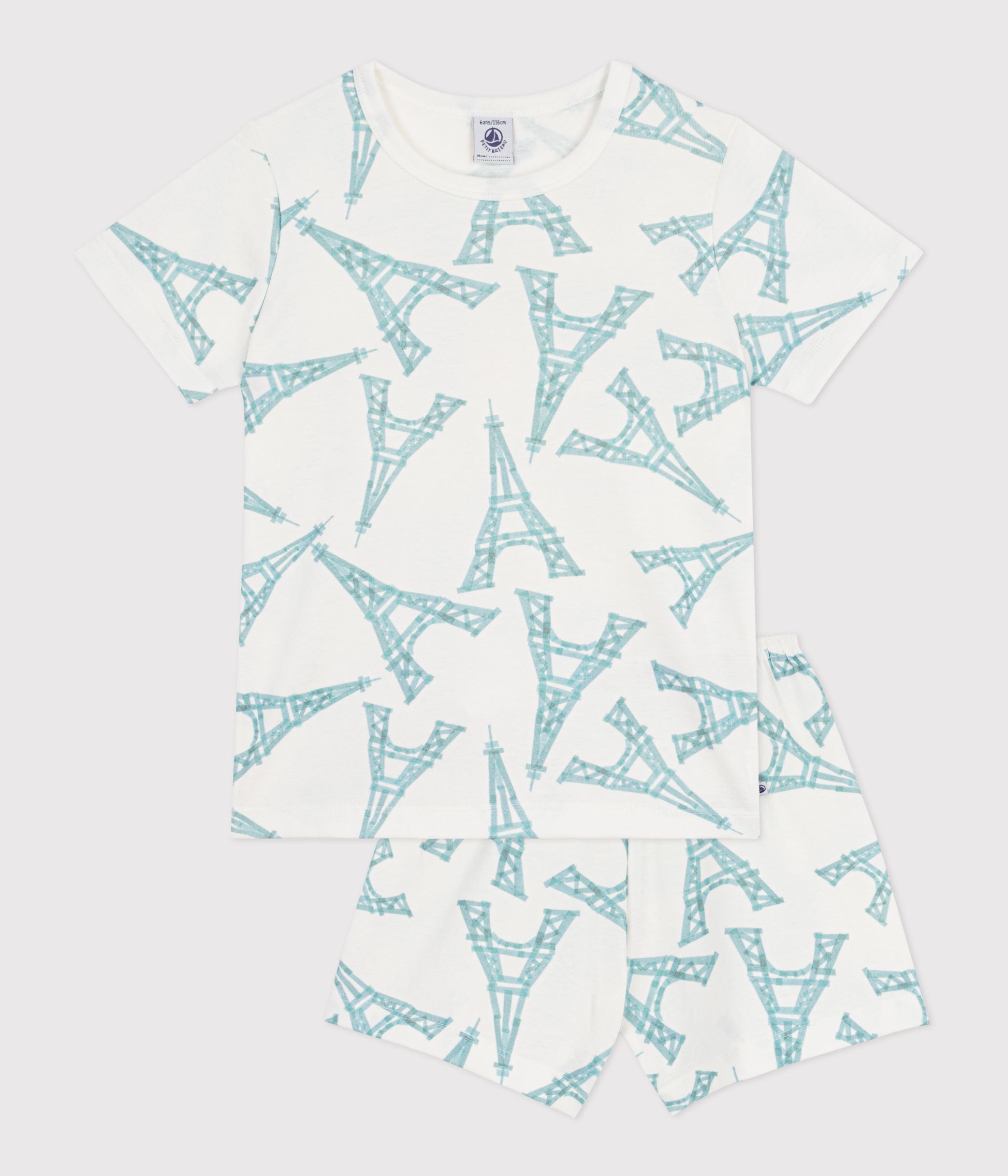 Children's short Eiffel Tower print cotton pyjamas