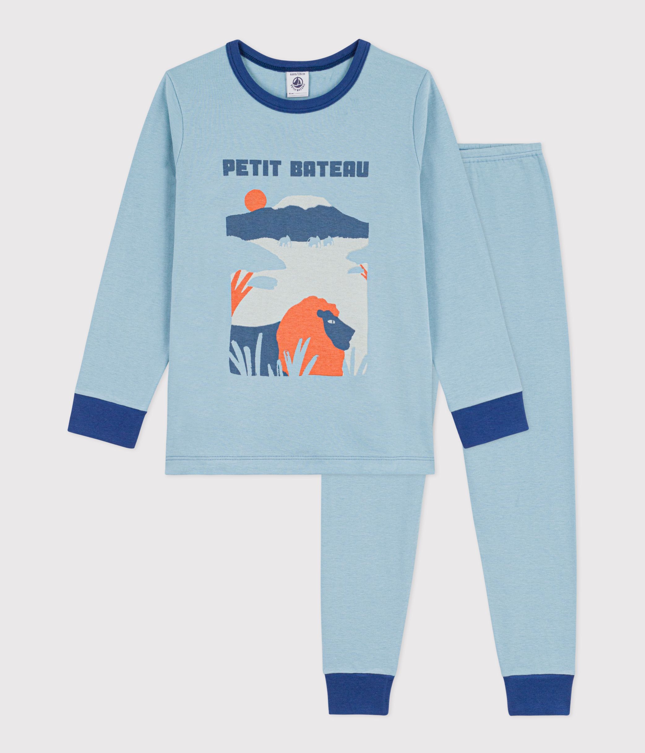 Children's savannah-motif plain cotton pyjamas