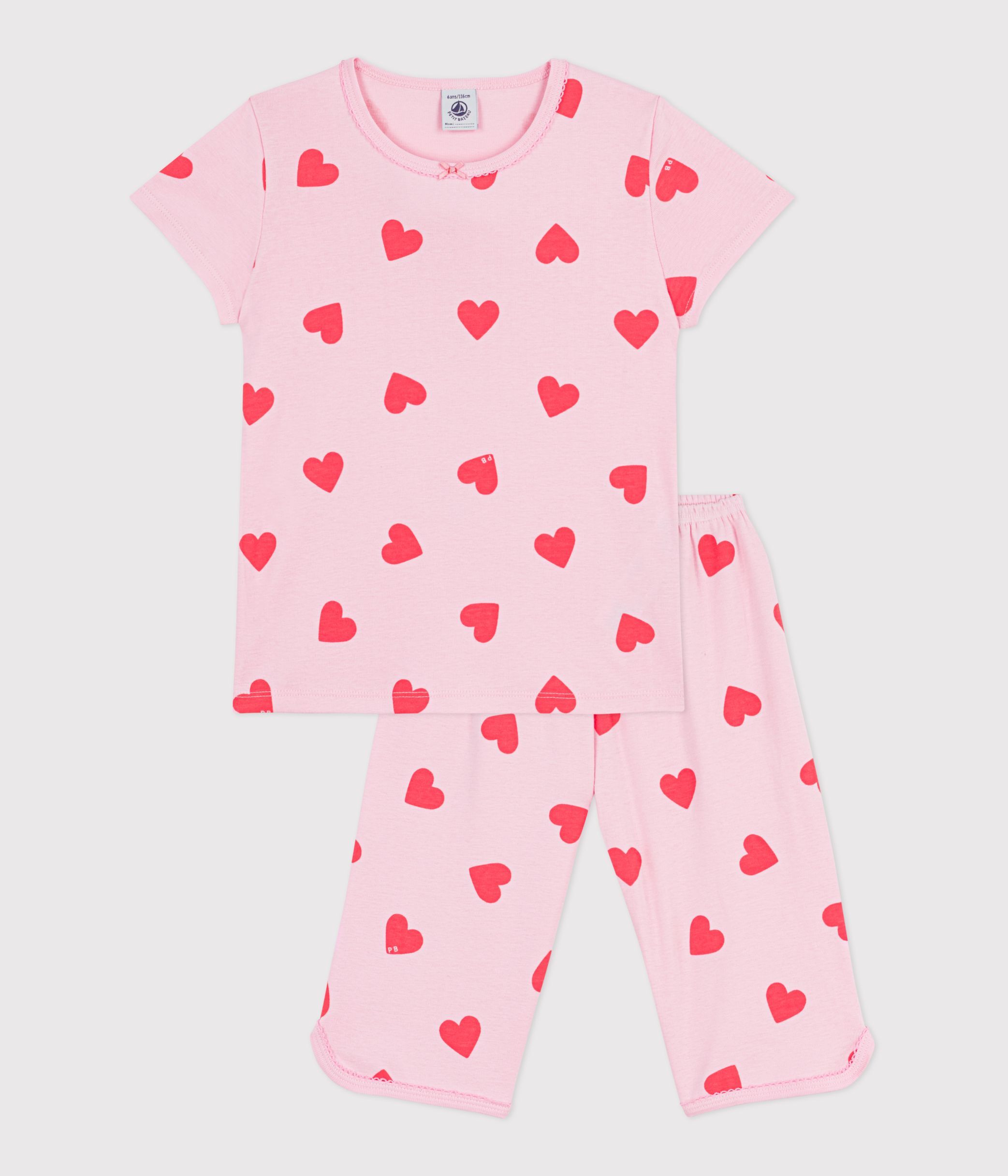 Children's heart print cotton capri pyjamas