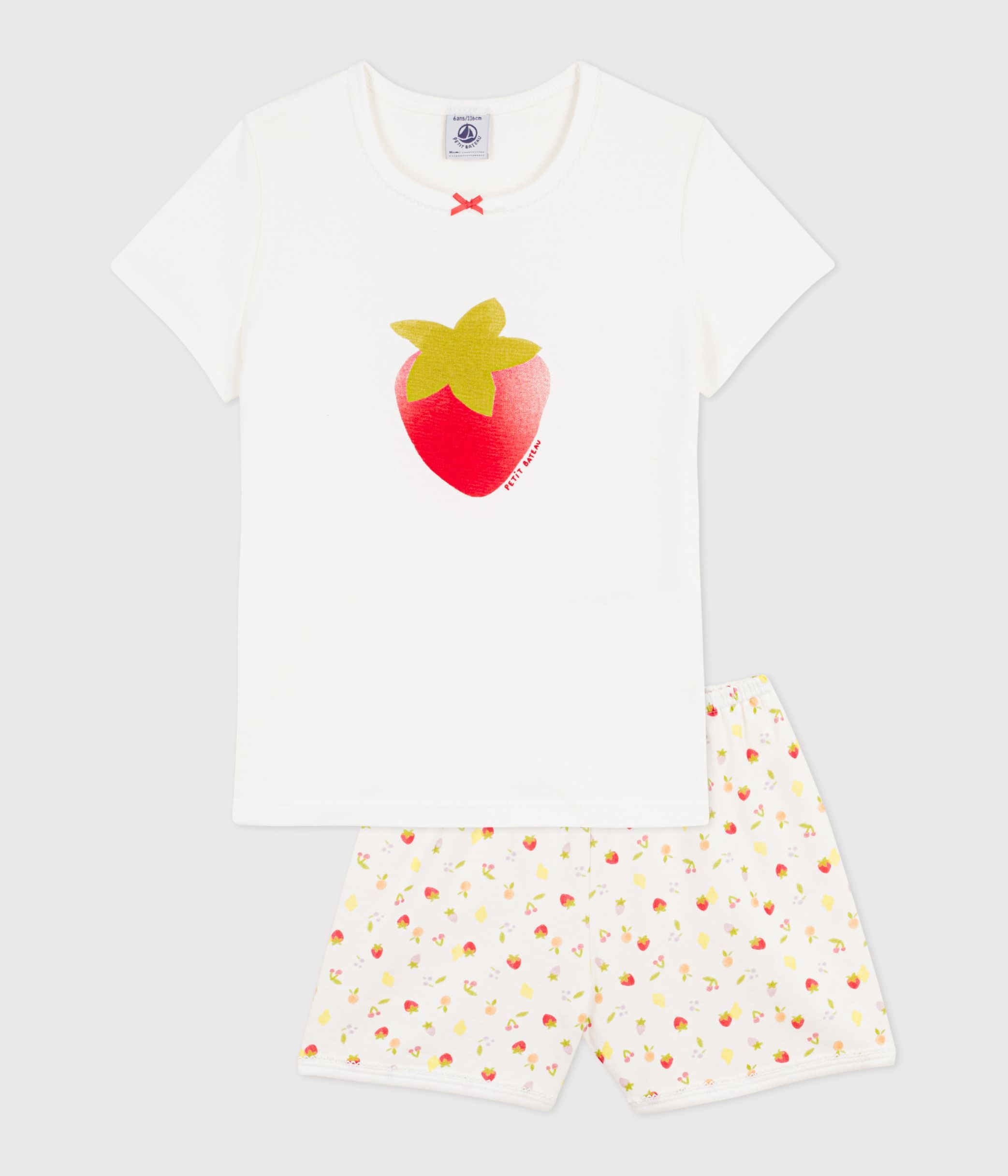 Children's short cotton pyjamas printed with fruit