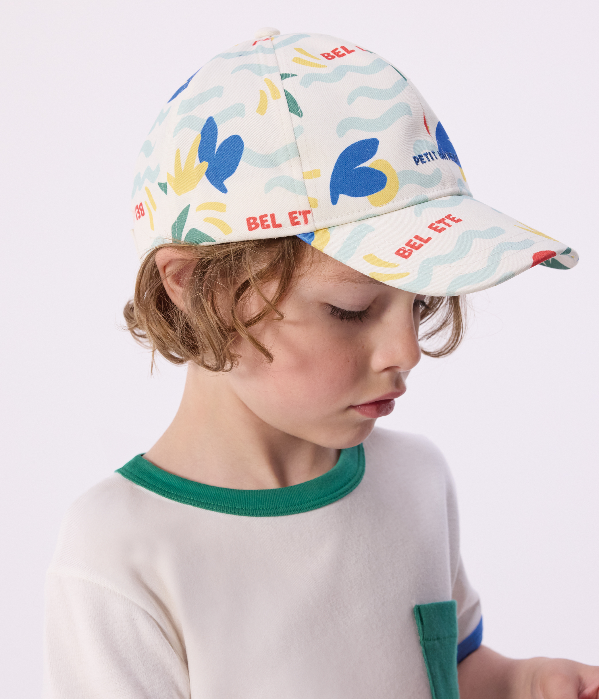 Children's cotton cap with a palm tree print