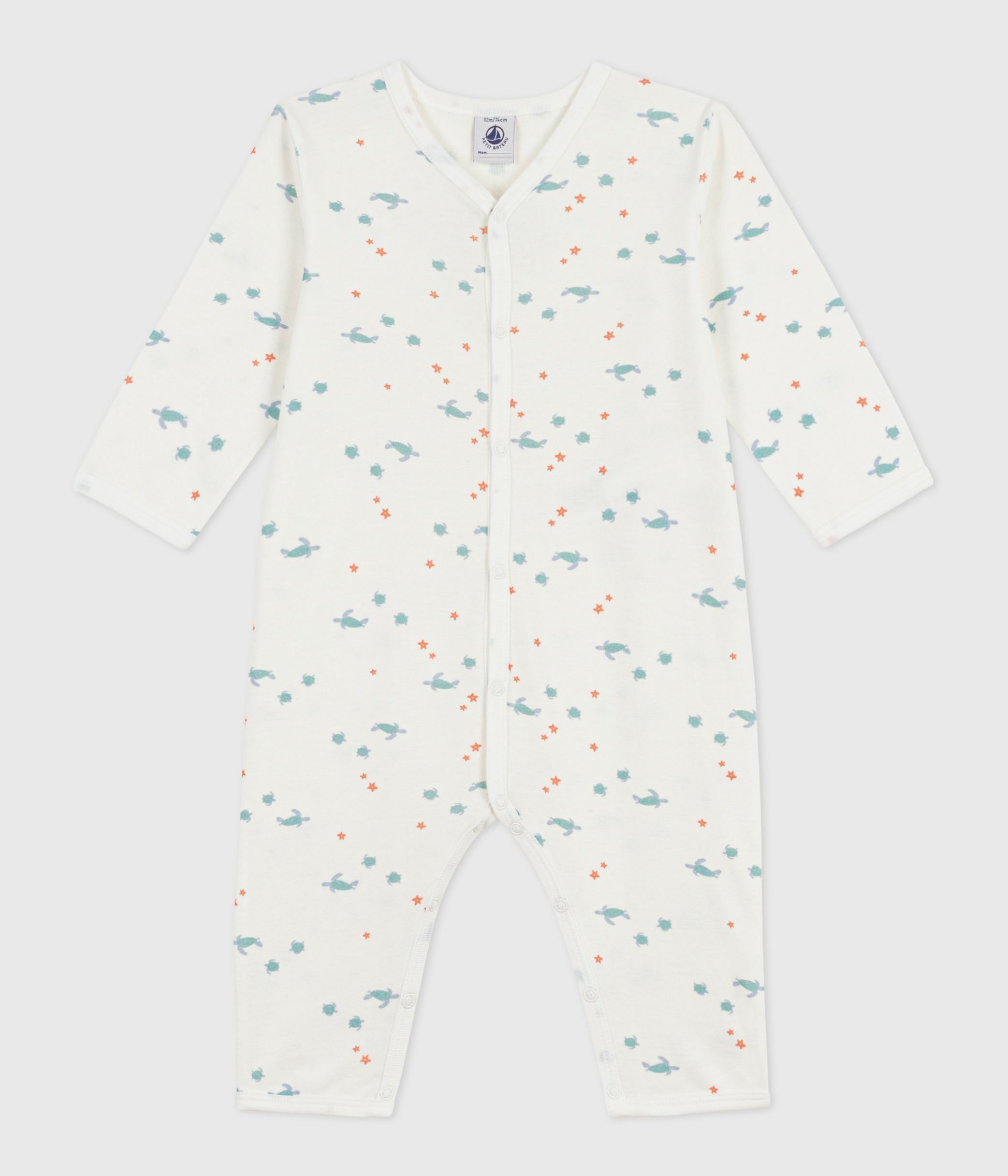 Babies' footless turtle print cotton pyjama suit
