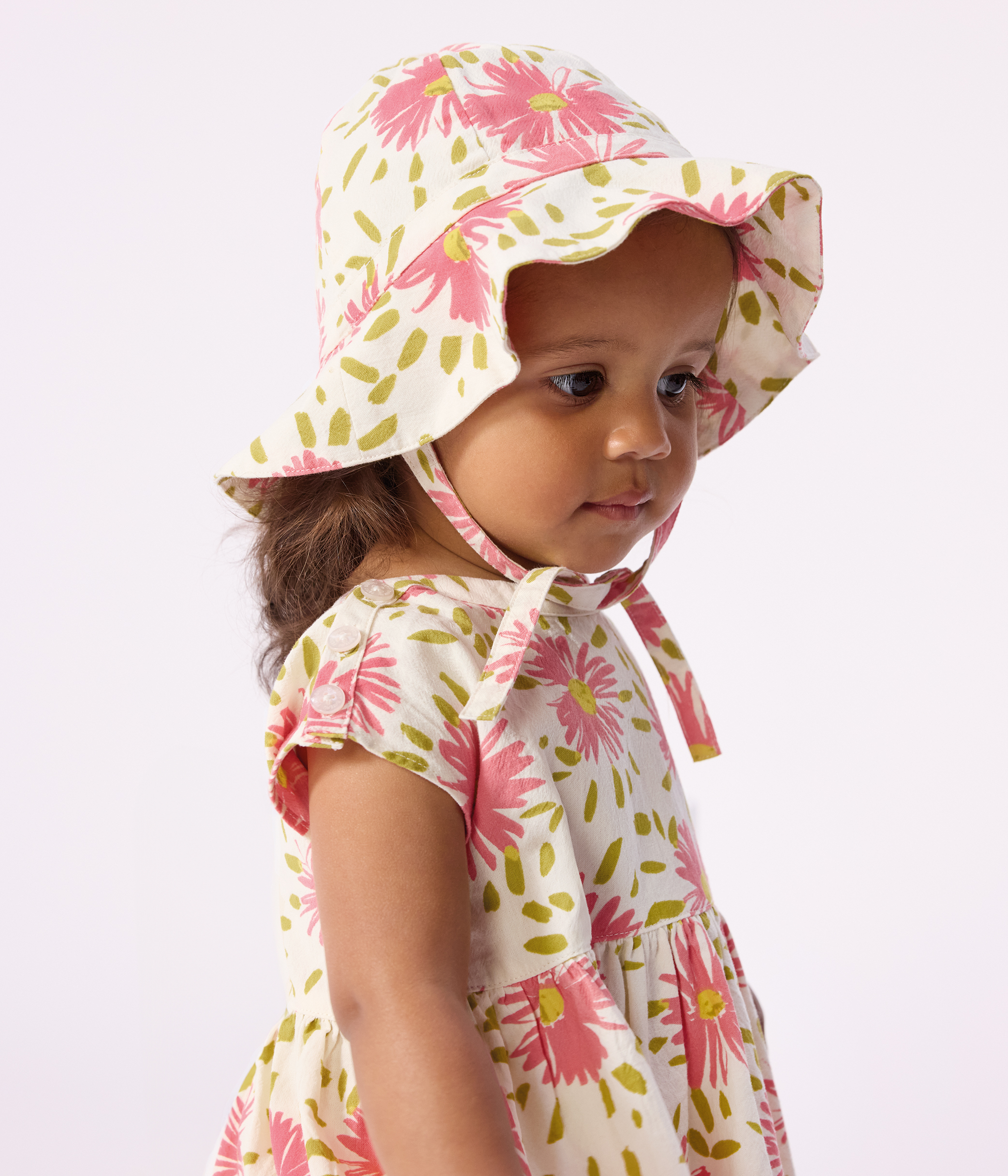 Baby girls' floral print crêpe floppy hat