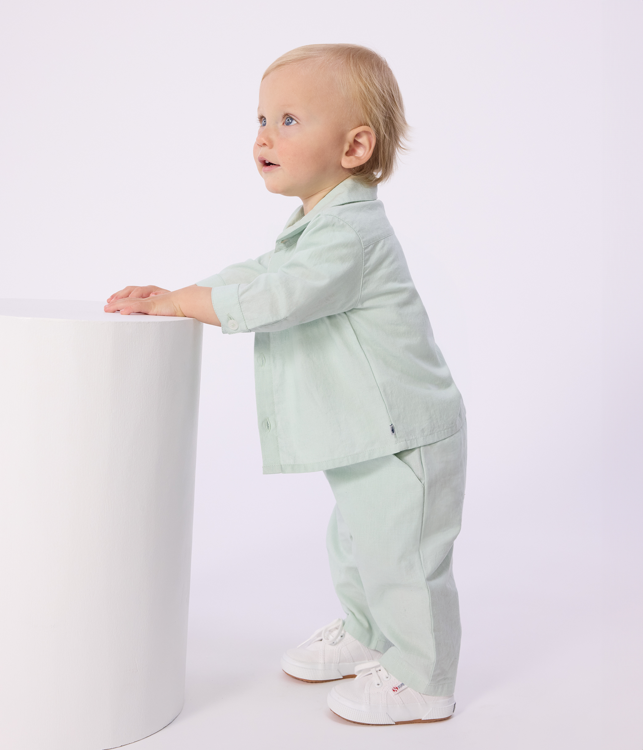Babies' plain cotton/linen trousers