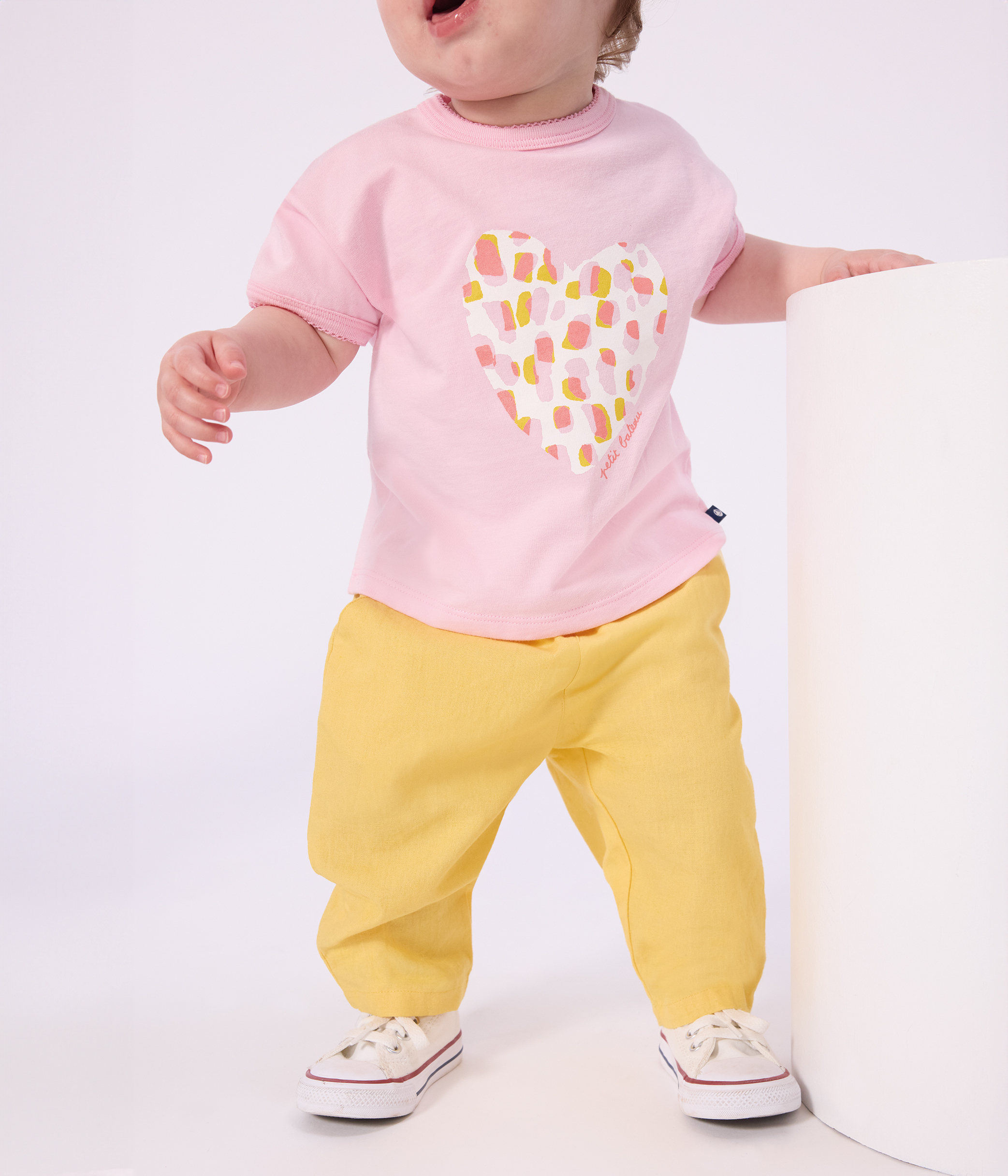 Babies' plain cotton/linen trousers