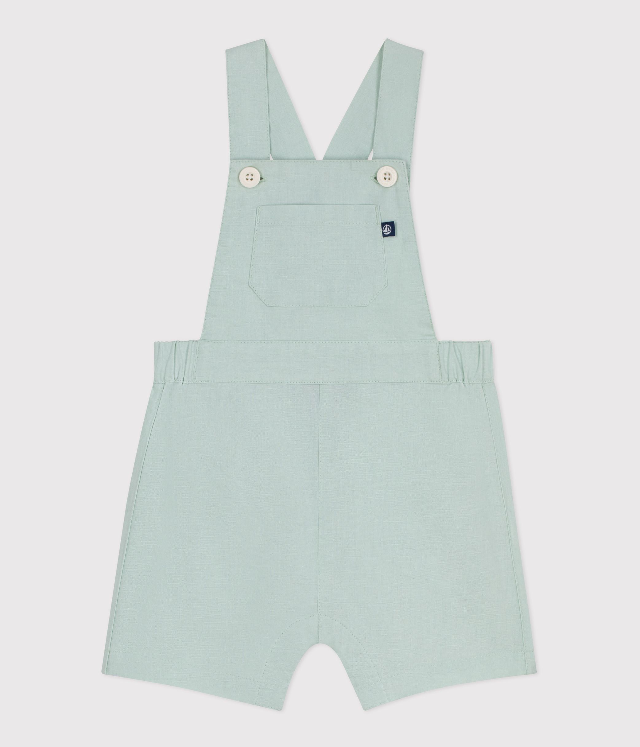 Babies' short-legged plain cotton/linen dungarees