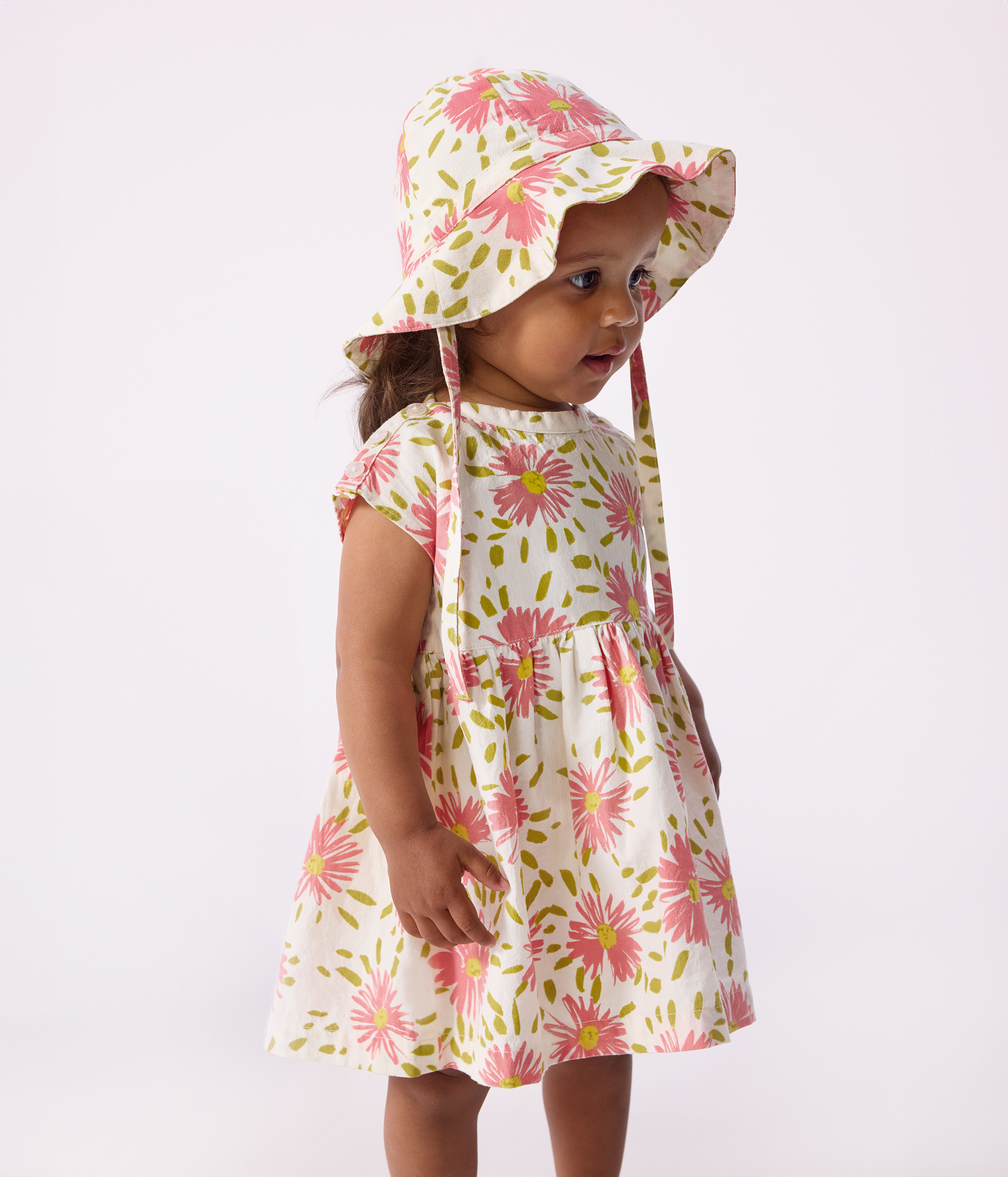 Babies' short-sleeved printed cotton dress