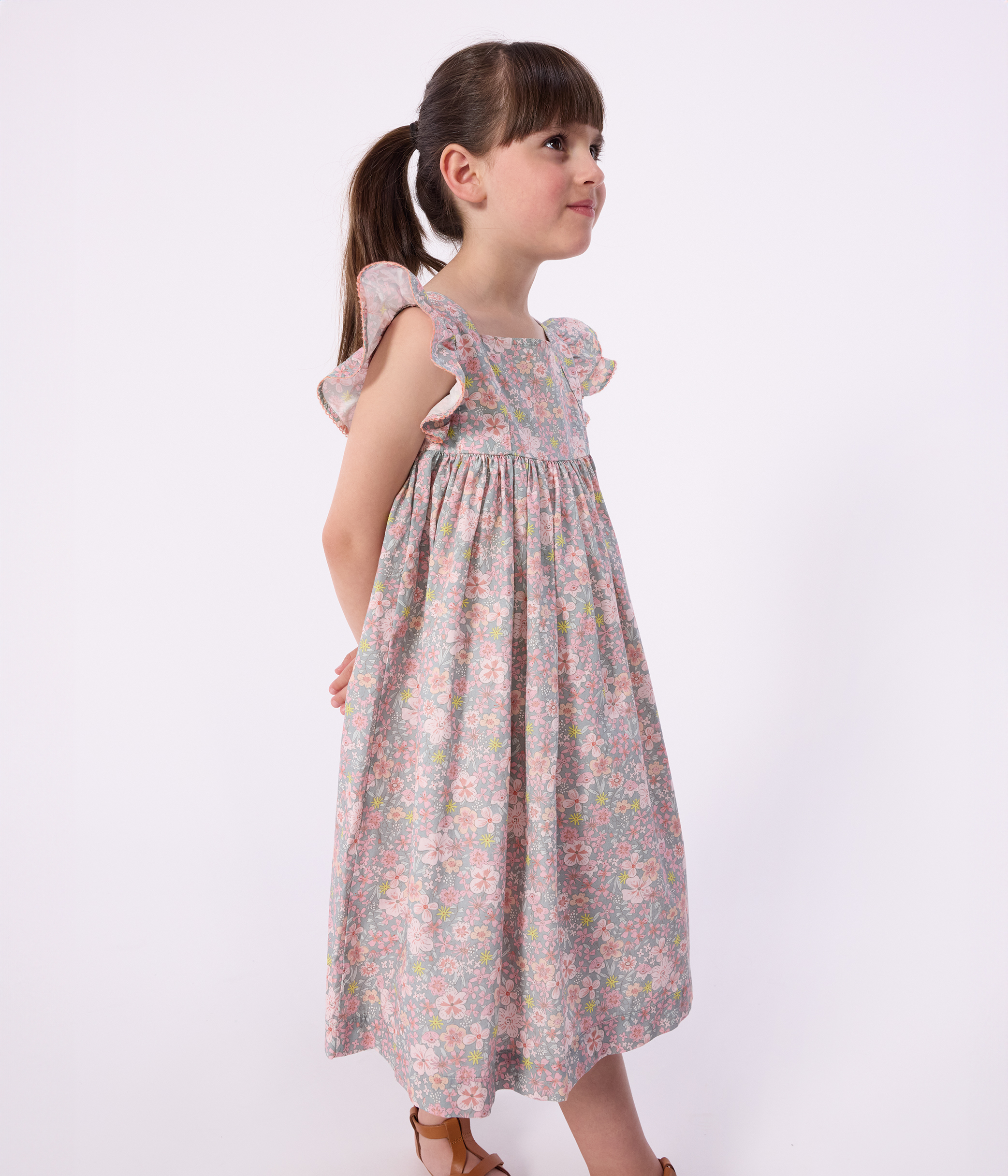 Children's sleeveless floral print cotton dress