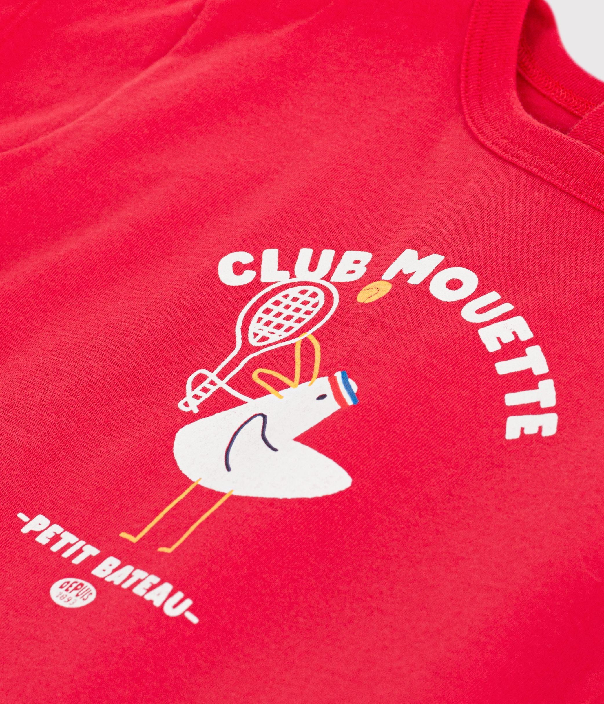 Babies' short-sleeved cotton T-shirt with a seagull motif