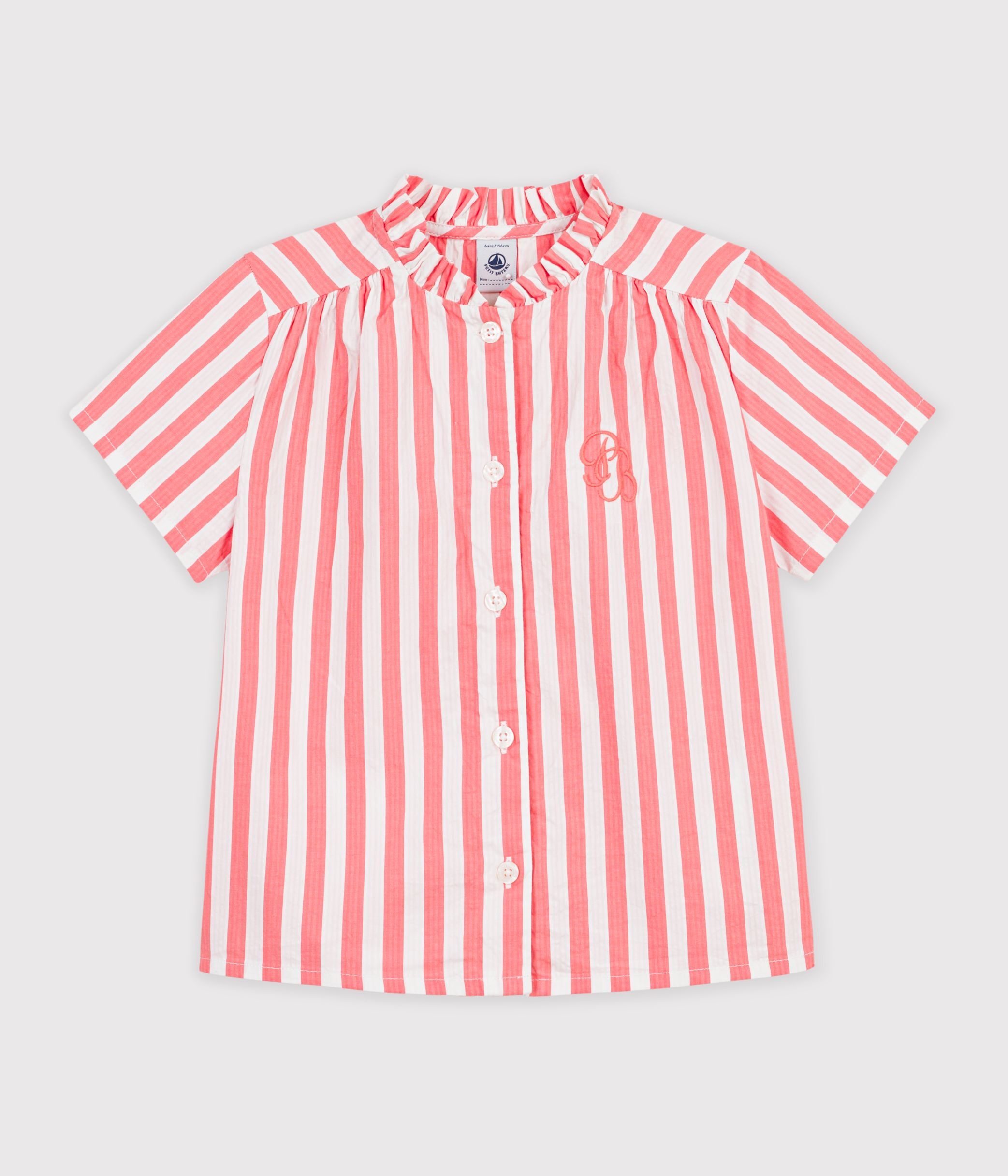 Children's short-sleeved stripy cotton blouse