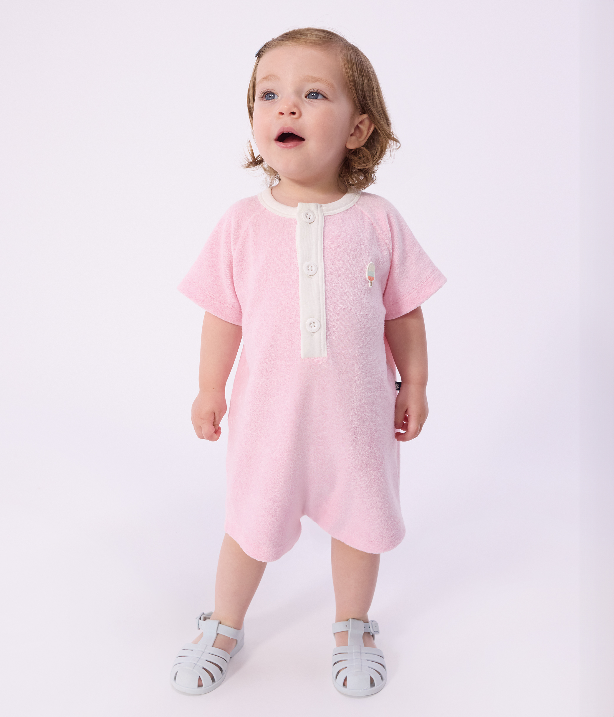 Babies' short plain cotton jumpsuit