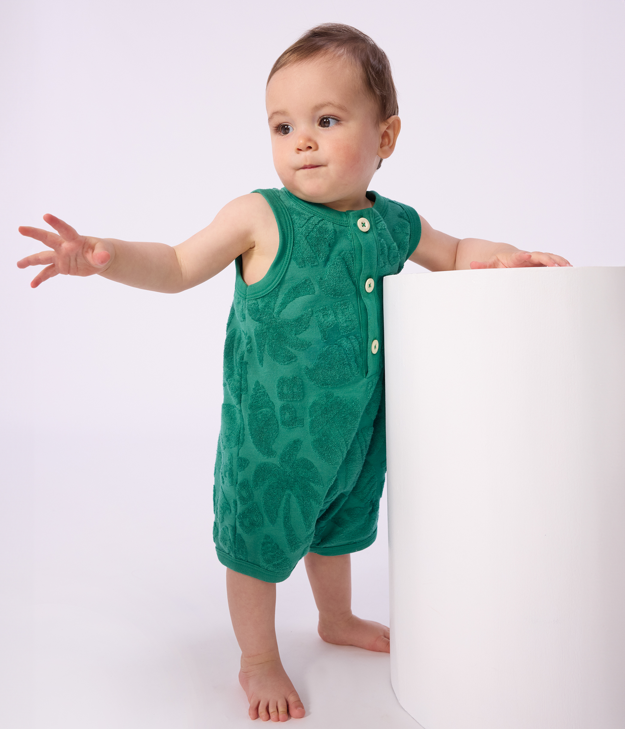 Babies' short jumpsuit in palm tree pattern cotton