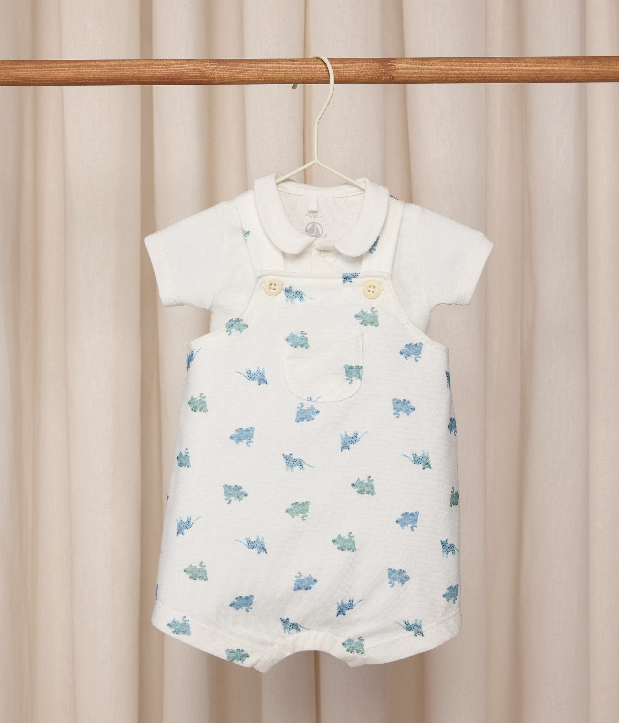 Babies' animal print cotton dungarees/body set