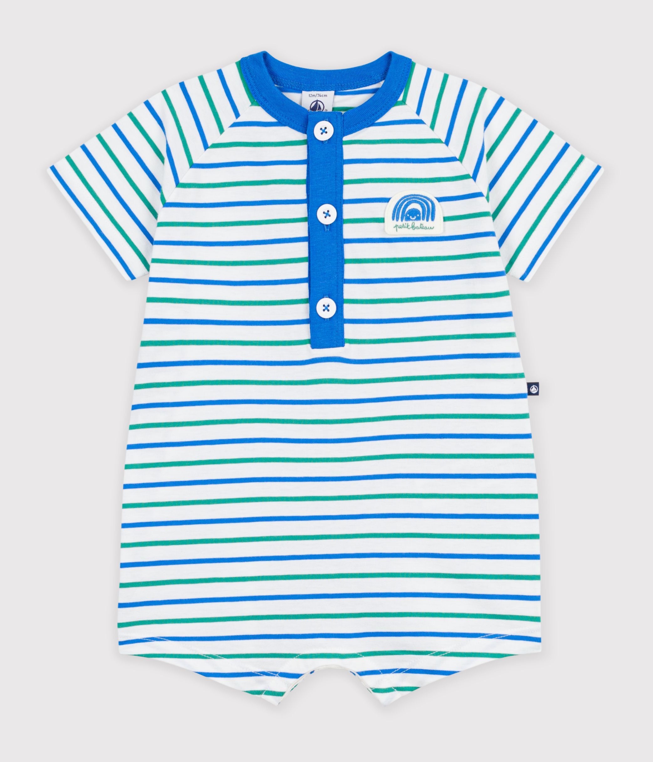 Babies' short stripy cotton playsuit