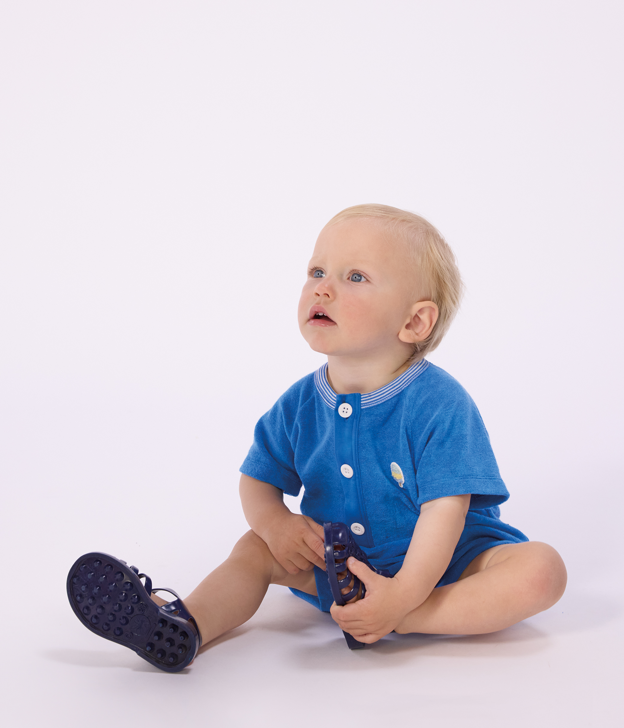 Babies' short plain cotton jumpsuit