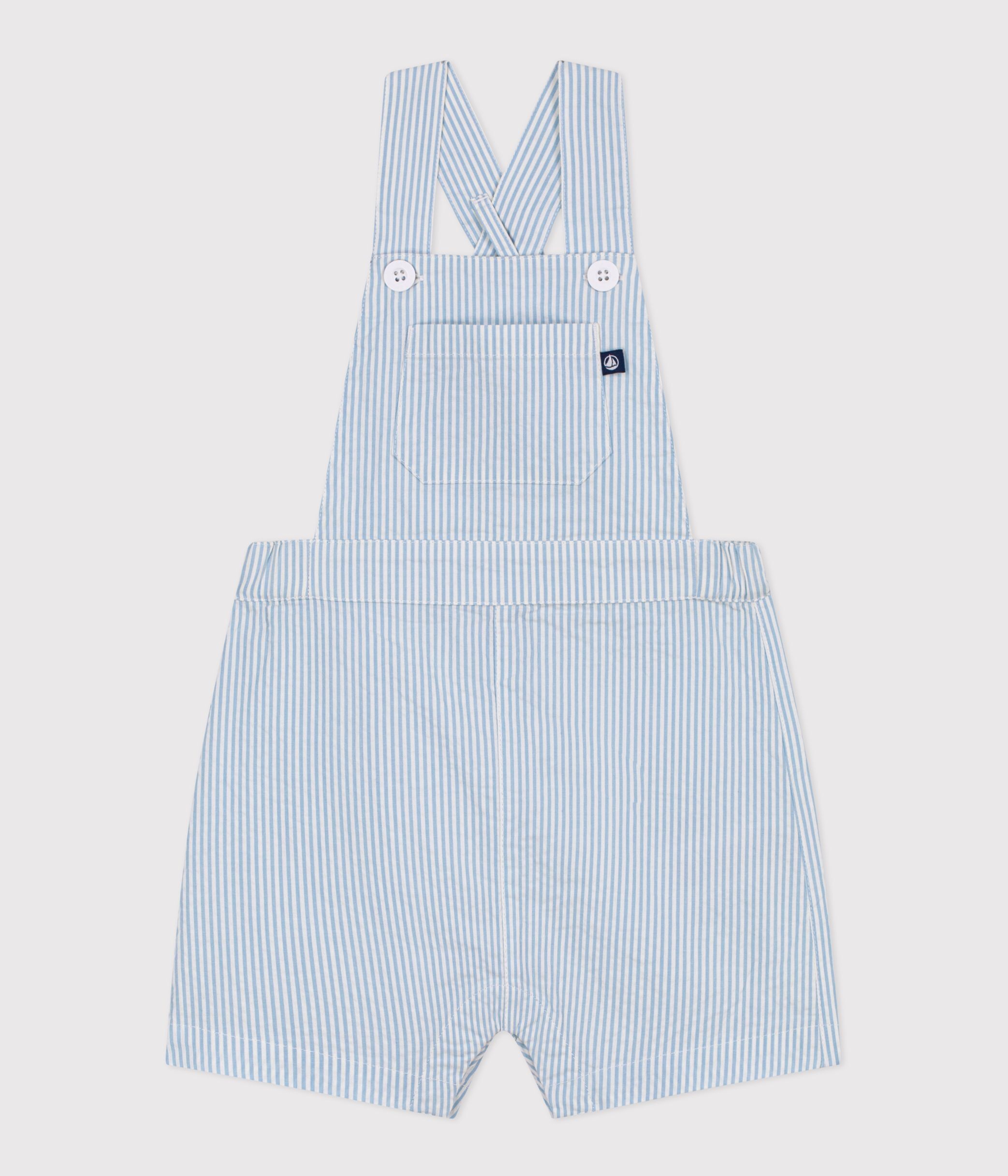 Babies' short-legged stripy cotton dungarees