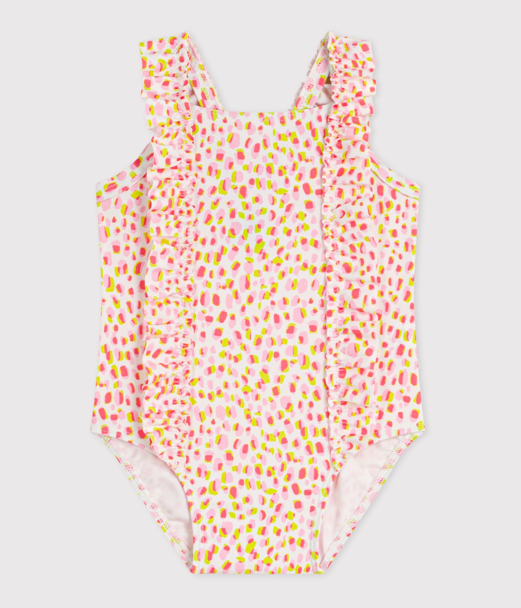 Babies' one-piece printed ruffled swimsuit.