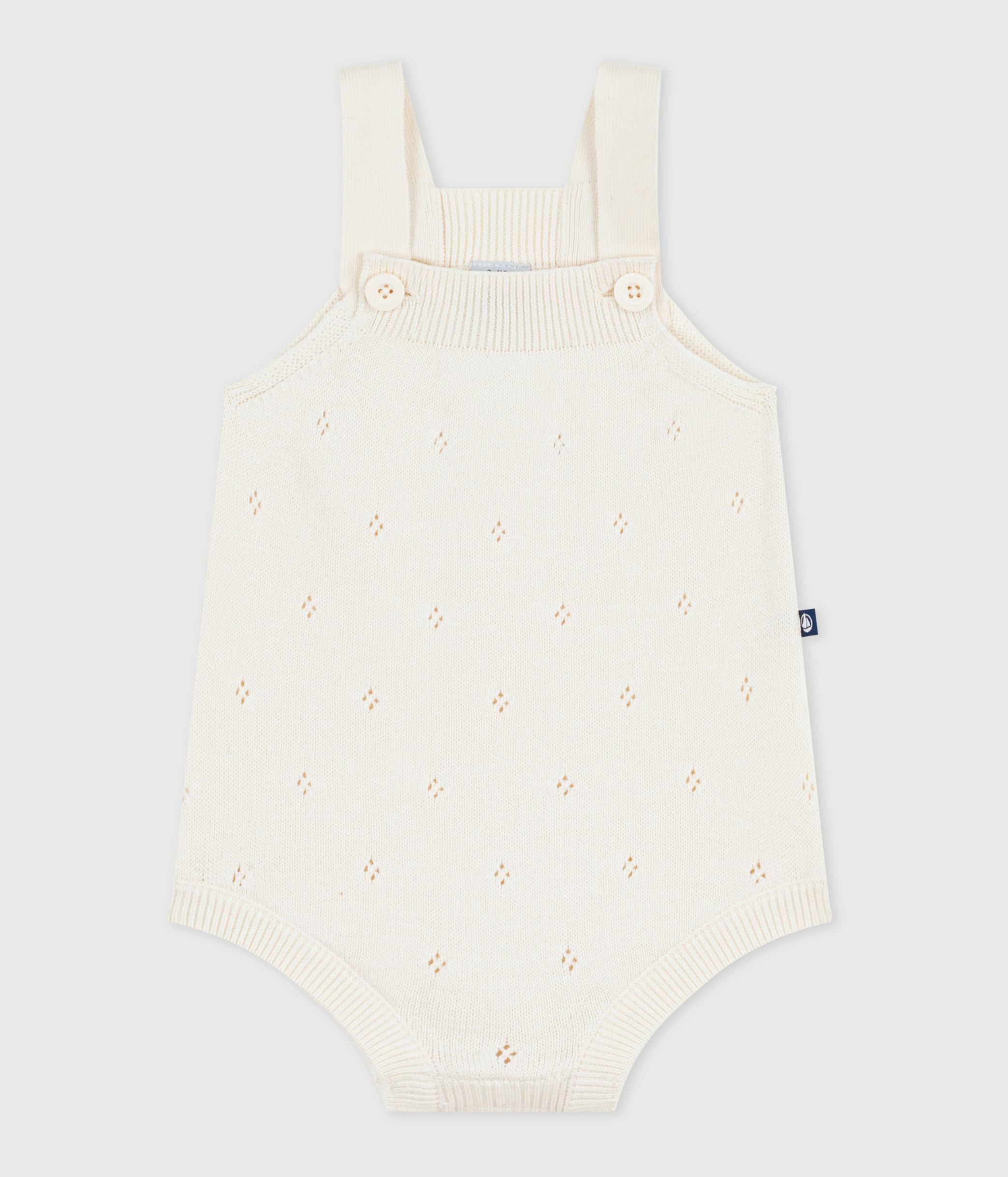 Babies' short openwork knit cotton playsuit