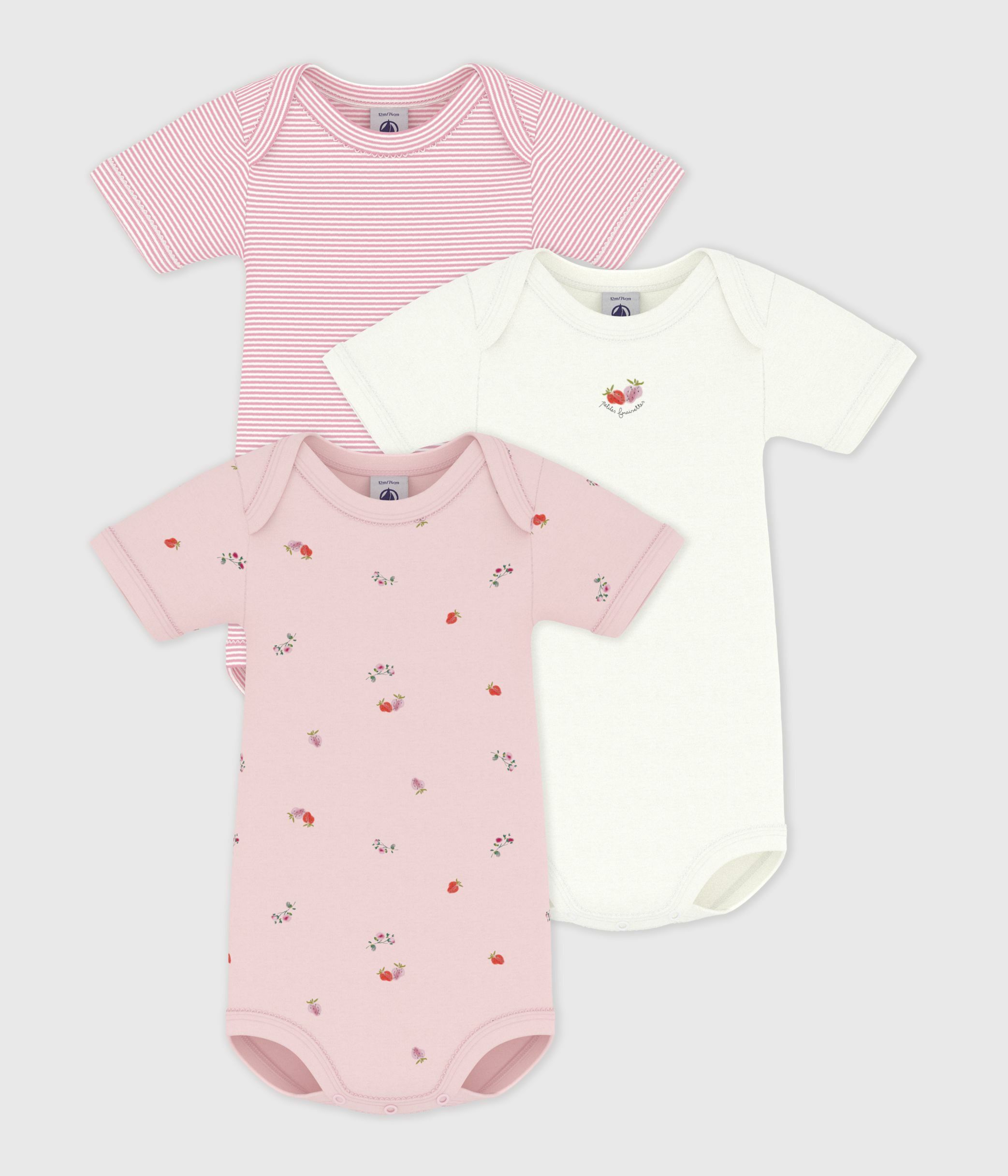 Pack of babies' short-sleeved floral print cotton bodies