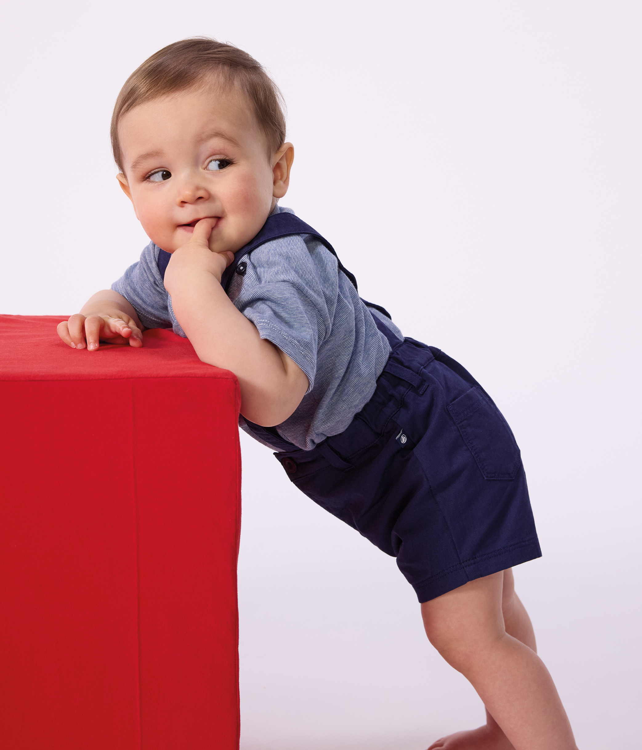 Babies' short-sleeved stripy cotton T-shirt