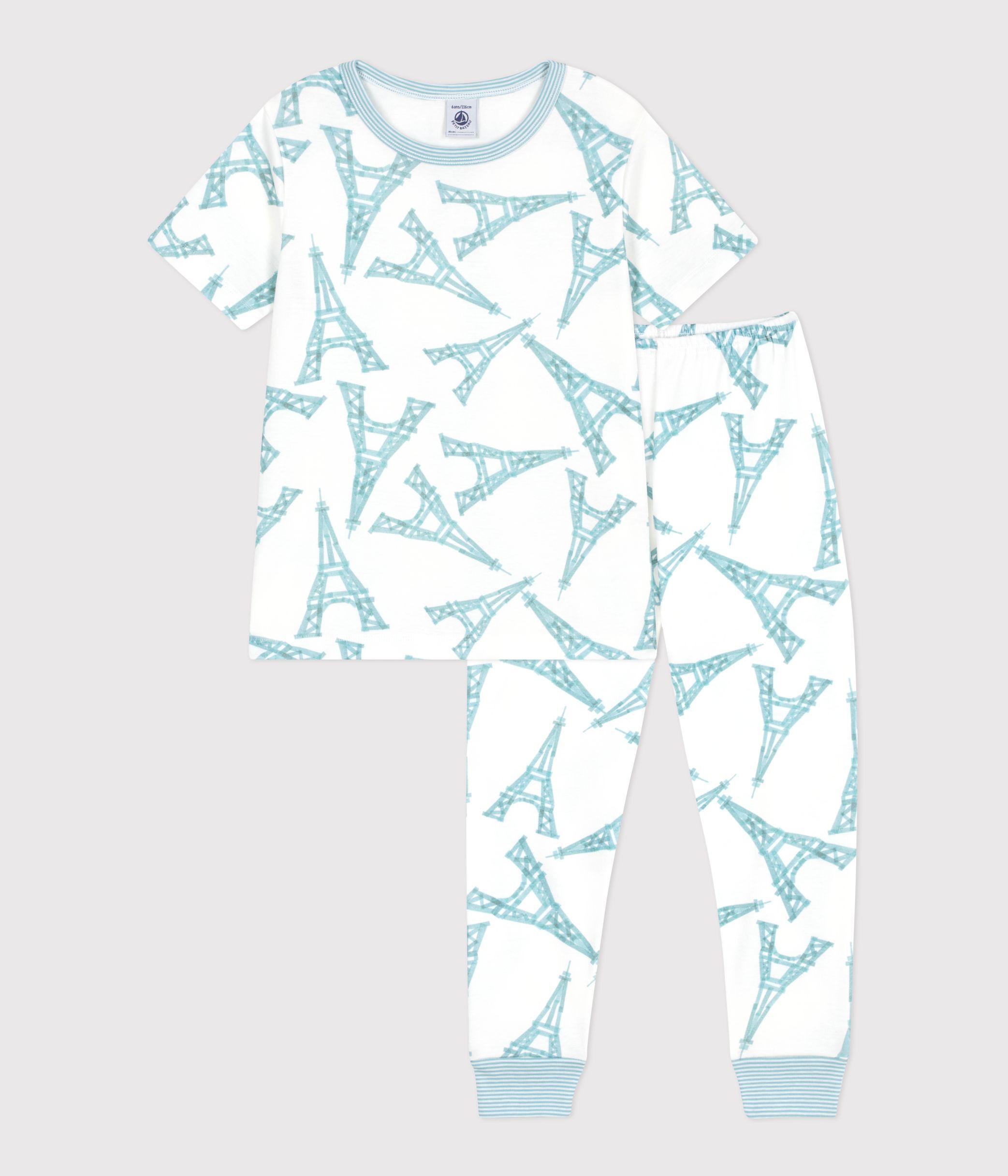 Children's short-sleeved long-leg Eiffel Tower pattern cotton pyjamas