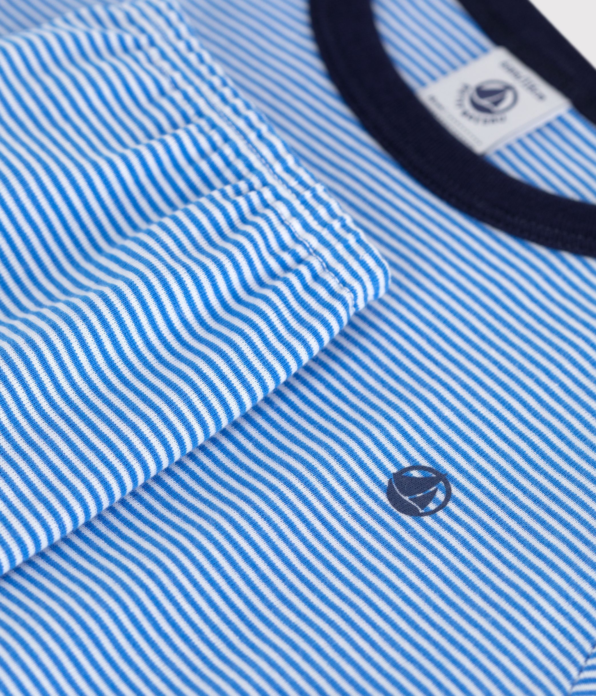 Children's short-sleeved long-leg stripy cotton pyjamas