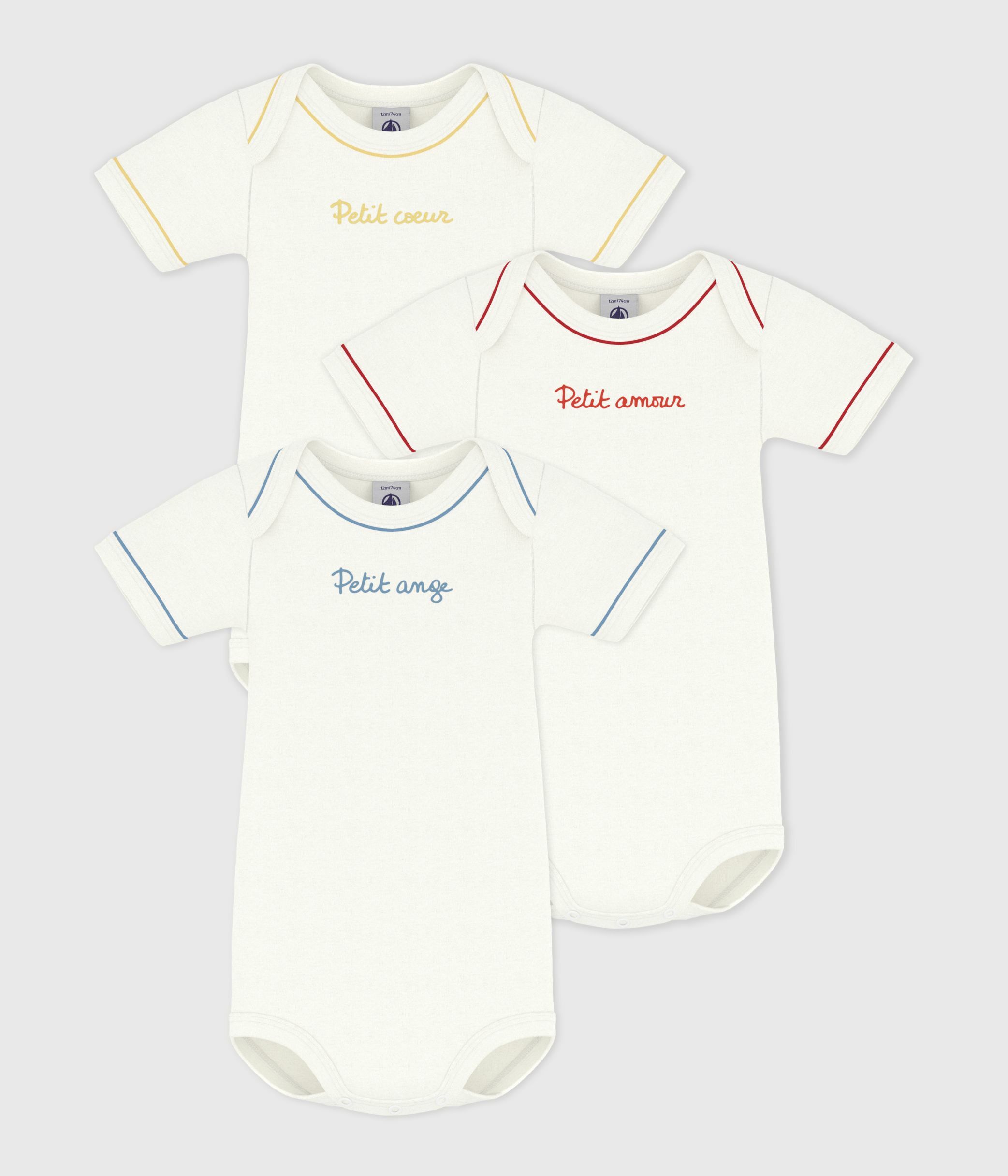 Pack of babies' short-sleeved plain cotton bodies