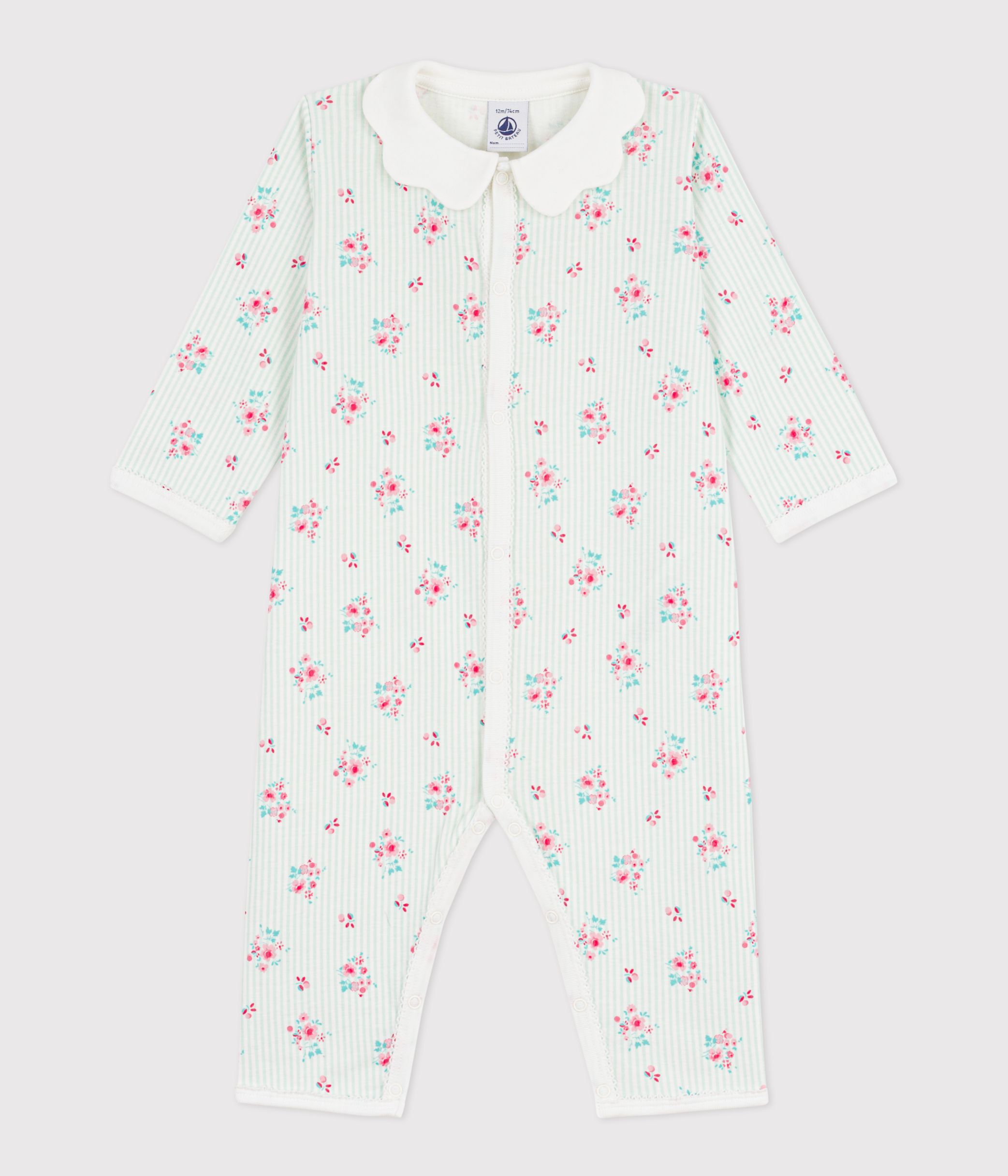 Babies' footless floral-print cotton pyjama suit with a collar
