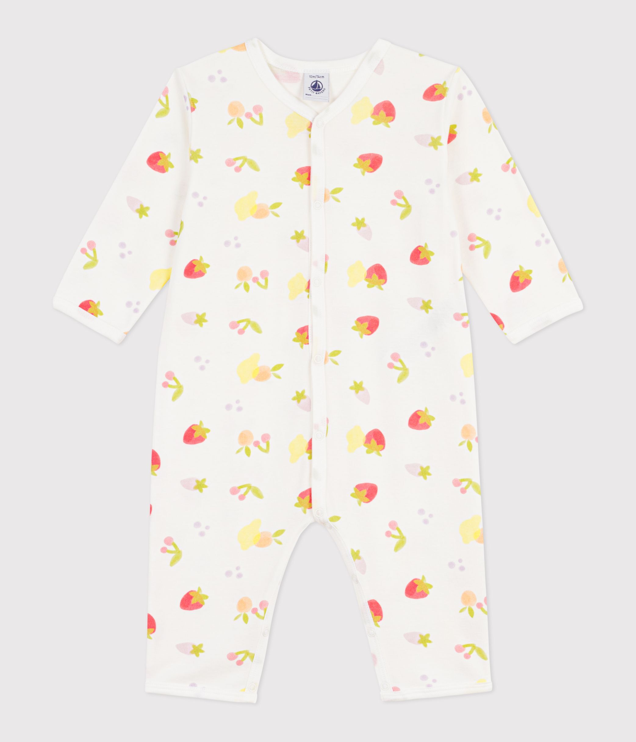 Babies' footless fruit print cotton pyjama suit