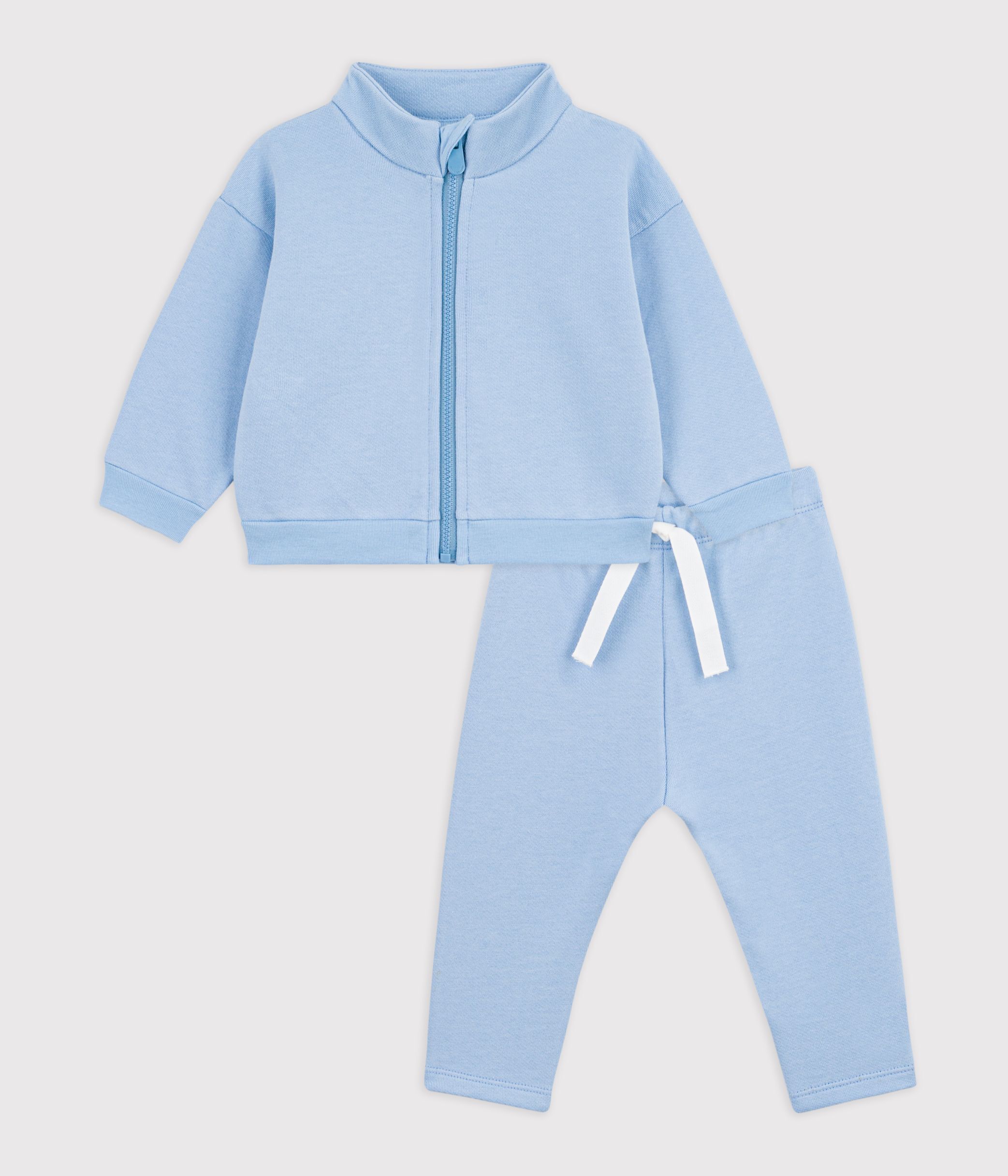 Babies' sweatshirt and trousers set in plain cotton